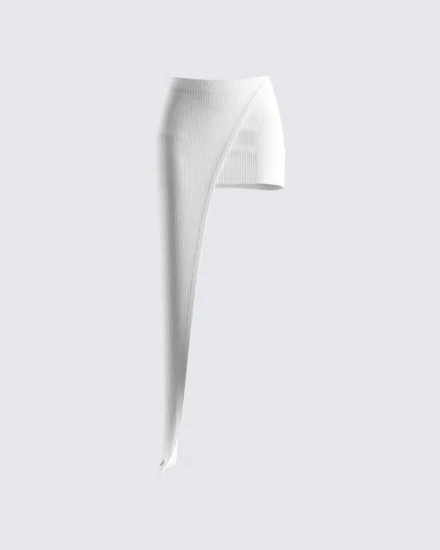 Rami White Rib Draped Mini Skirt sold by Finesse
