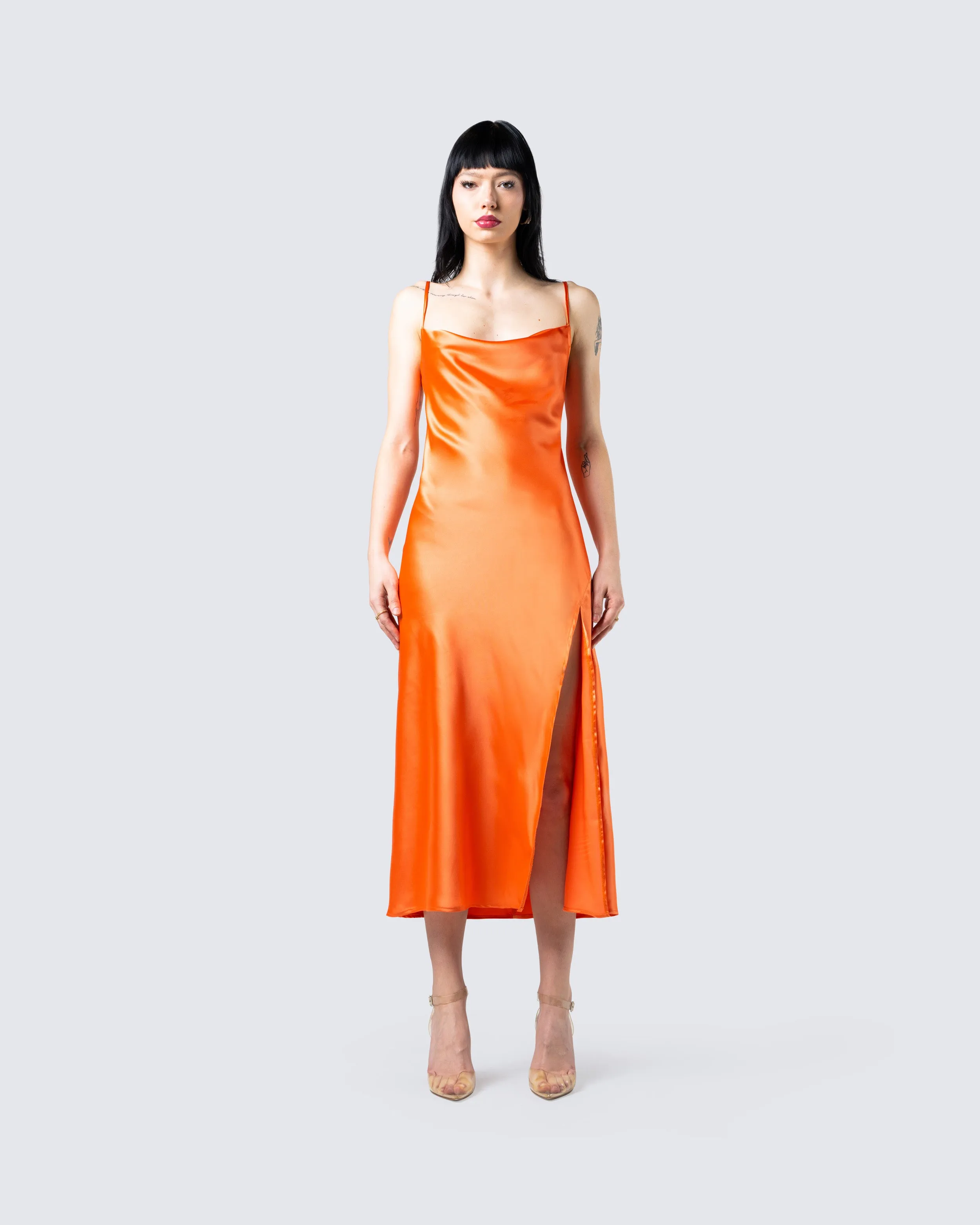 Alina Orange Satin Midi Dress sold by Finesse product image thumbnail 4