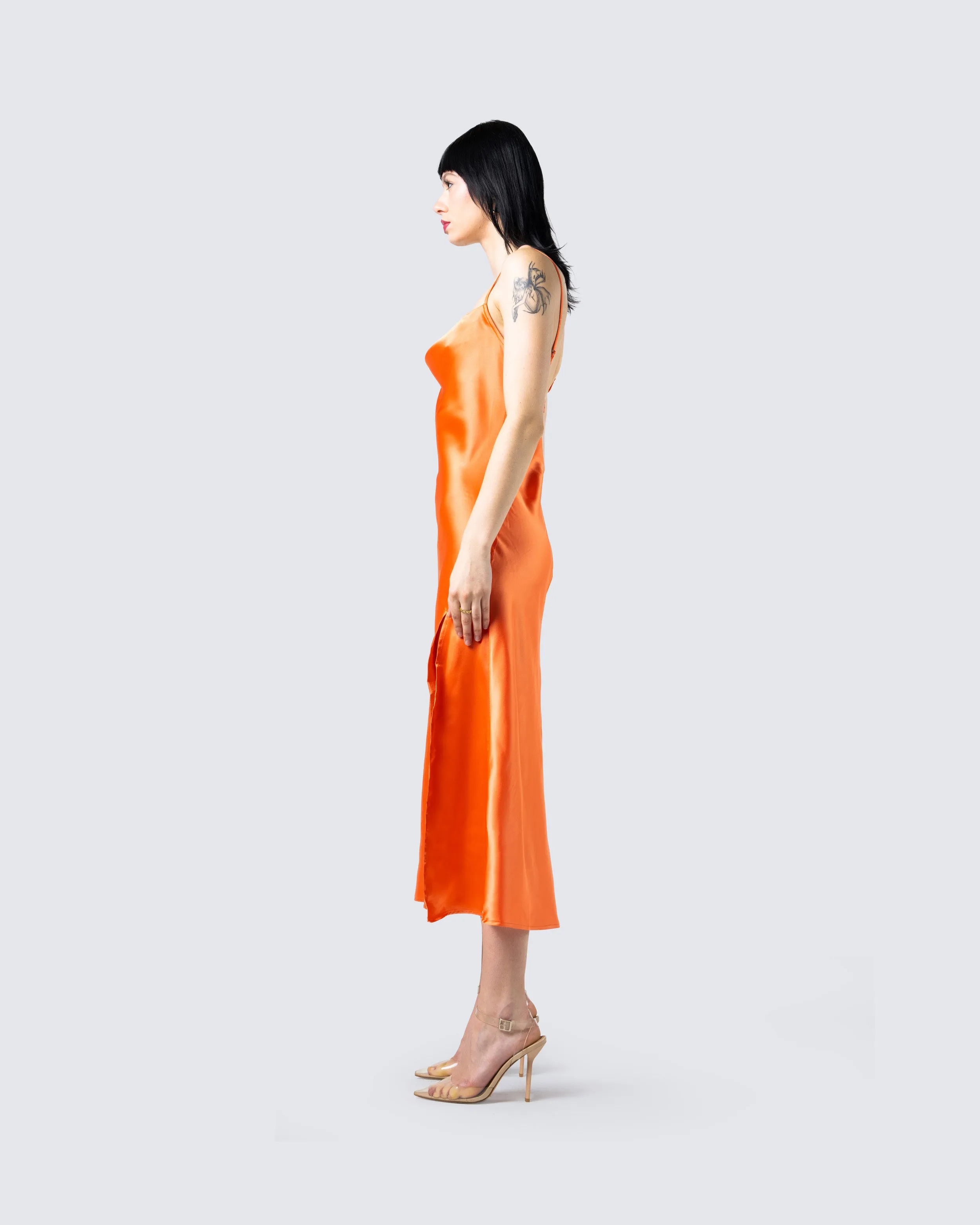 Alina Orange Satin Midi Dress sold by Finesse product image thumbnail 5