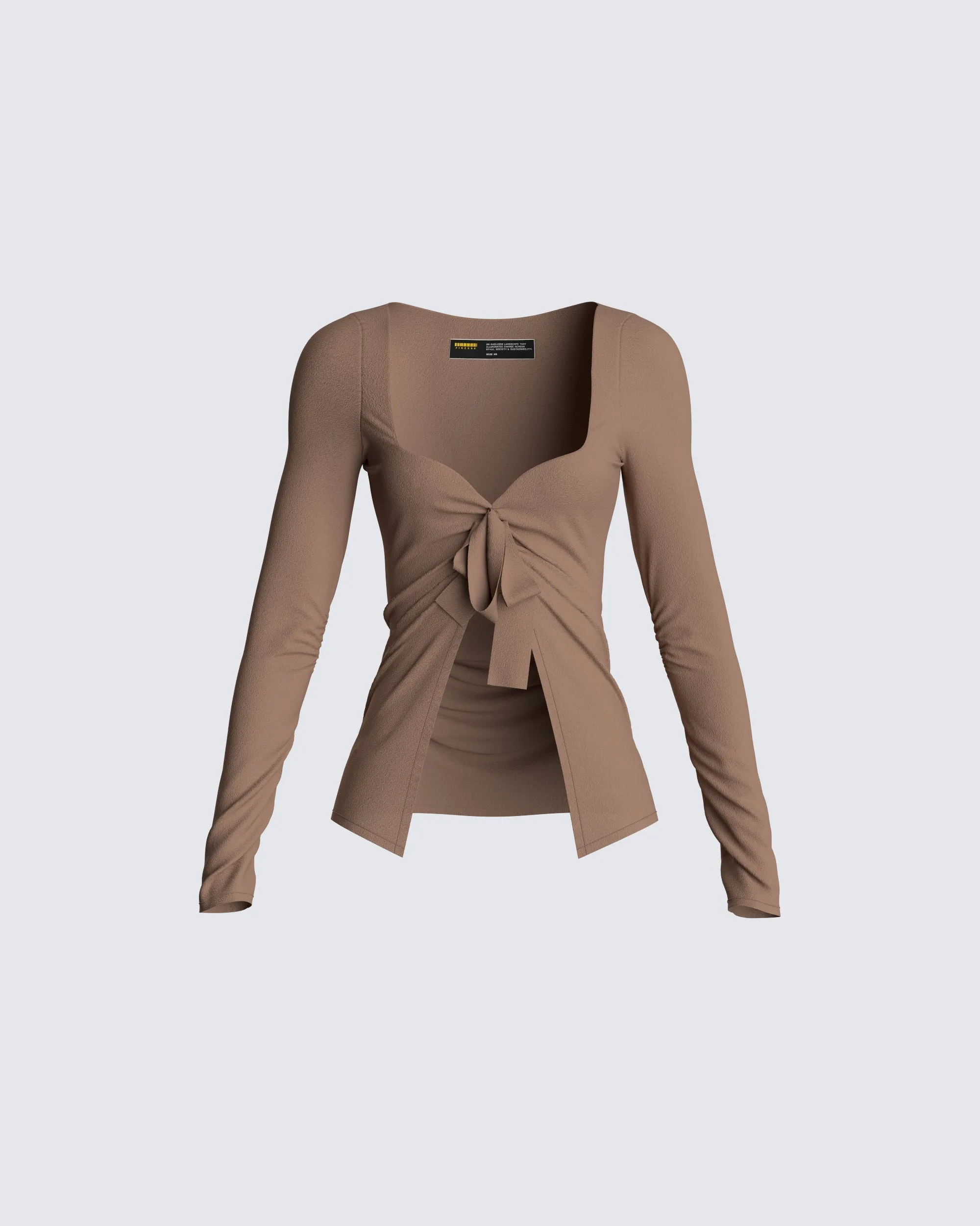 Abra Taupe Tie Front Top sold by Finesse