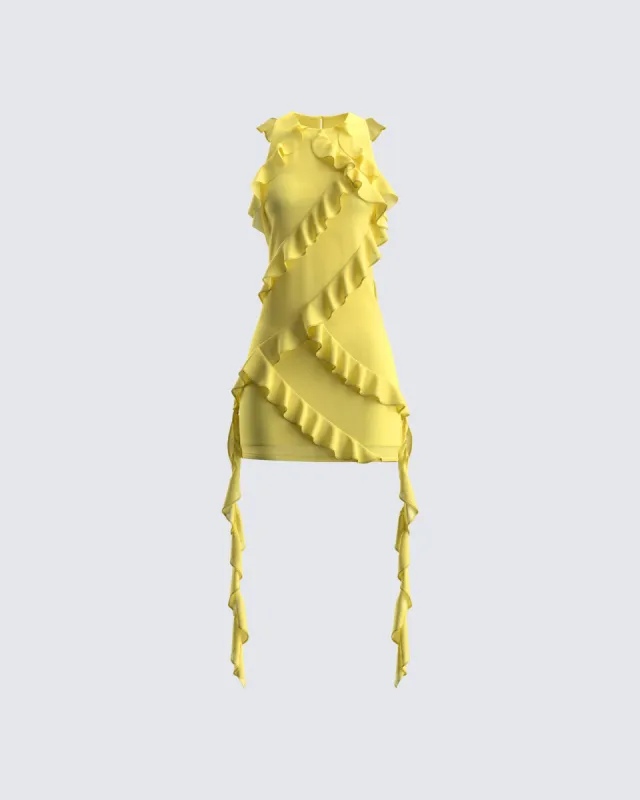 Gem Yellow Ruffle Mini Dress sold by Finesse