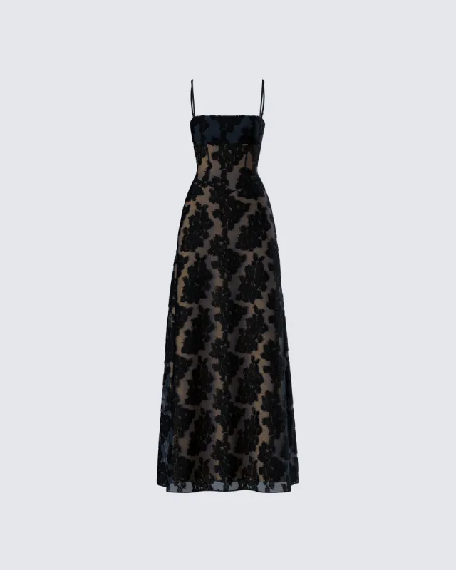 Audrina Black Burnout Maxi Dress sold by Finesse