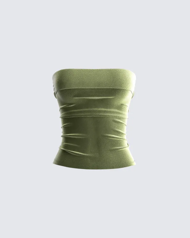 Ayla Olive Green Velvet Tube Top made by Finesse