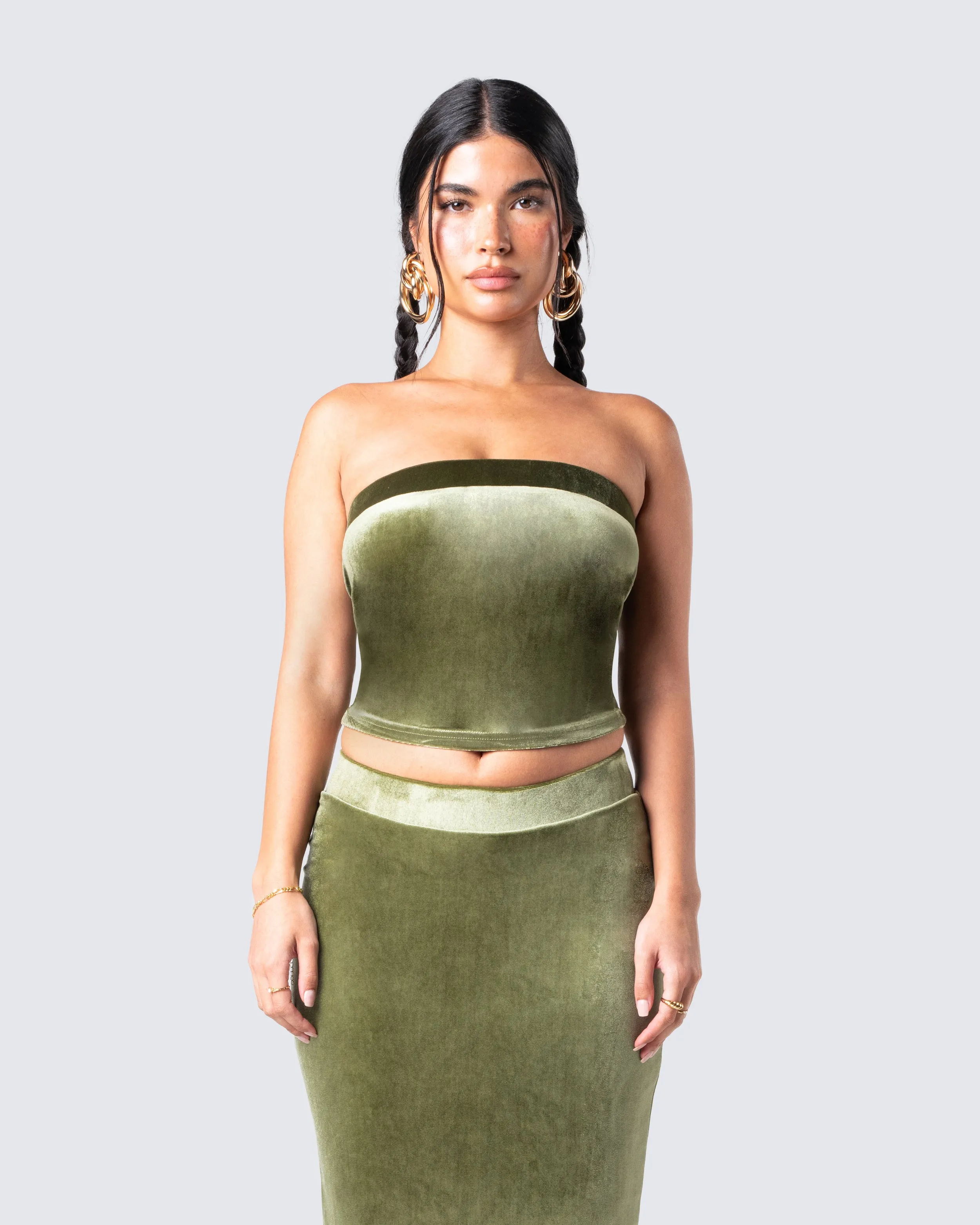 Ayla Olive Green Velvet Tube Top sold by Finesse product image thumbnail 4