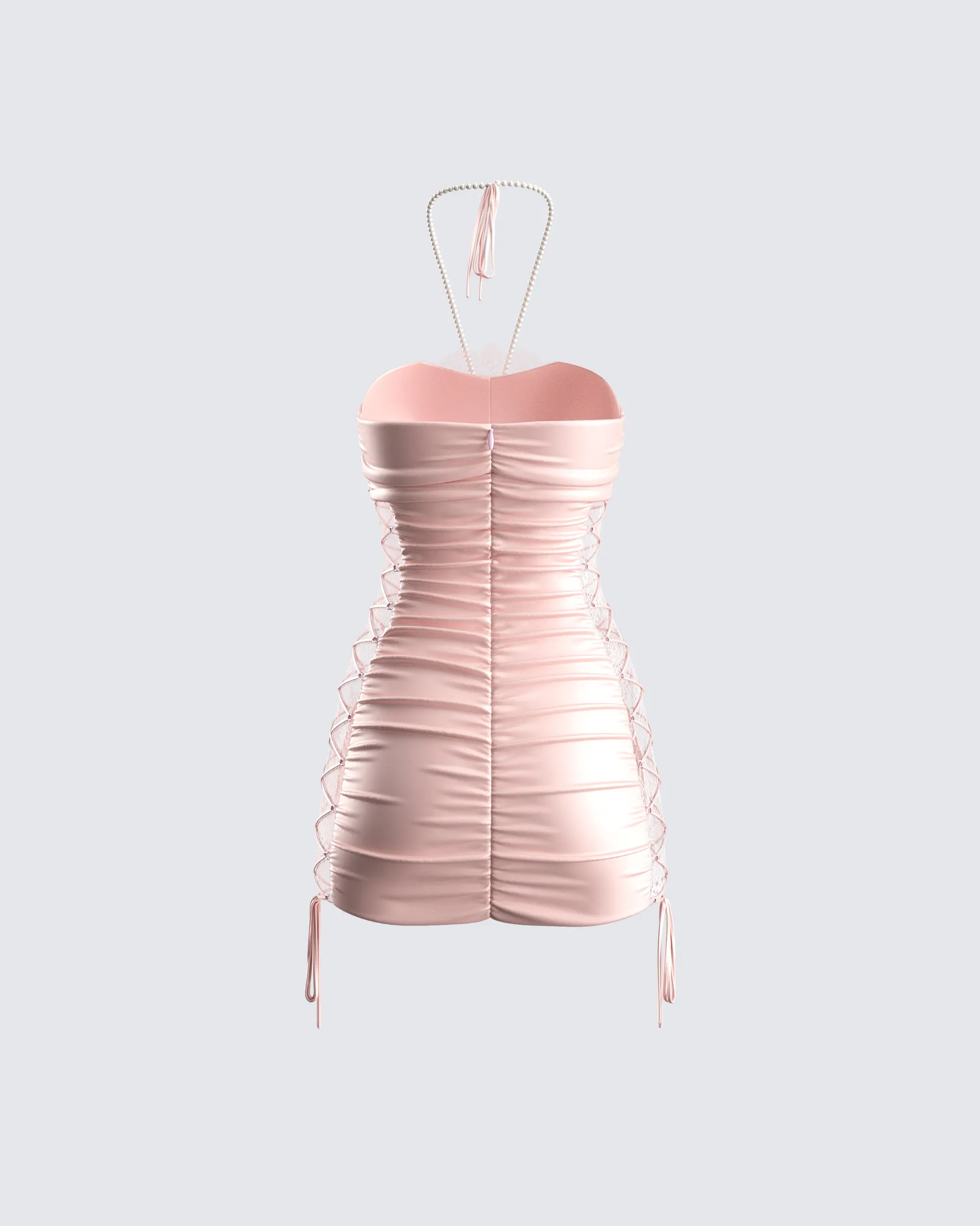 Elara Pink Satin Laced Mini Dress sold by Finesse product image thumbnail 3