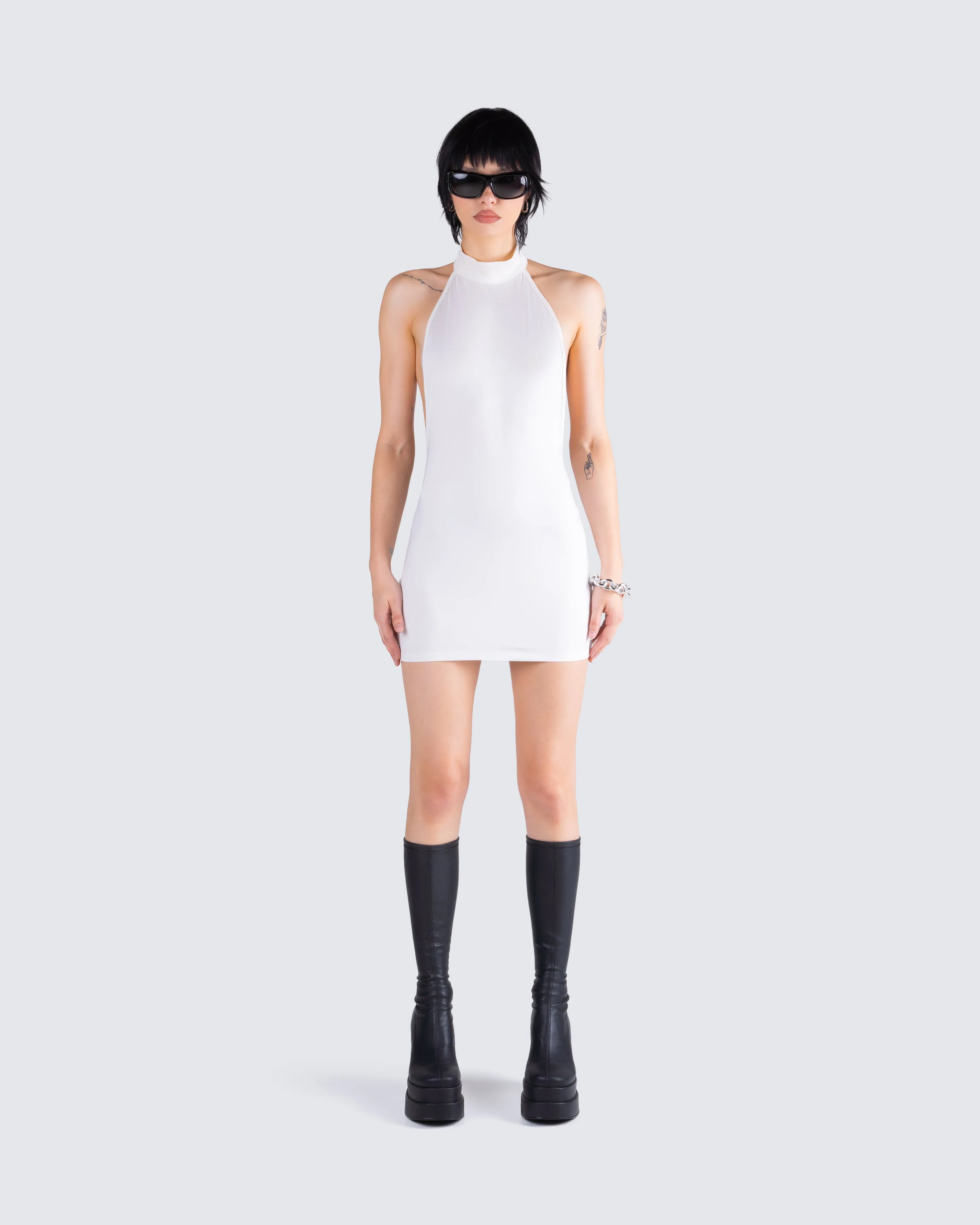 Brittany White Halter Mini Dress sold by Finesse product image thumbnail 4