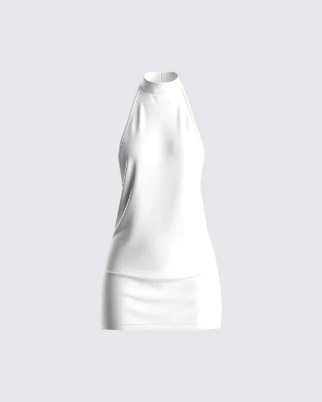 Brittany White Halter Mini Dress sold by Finesse