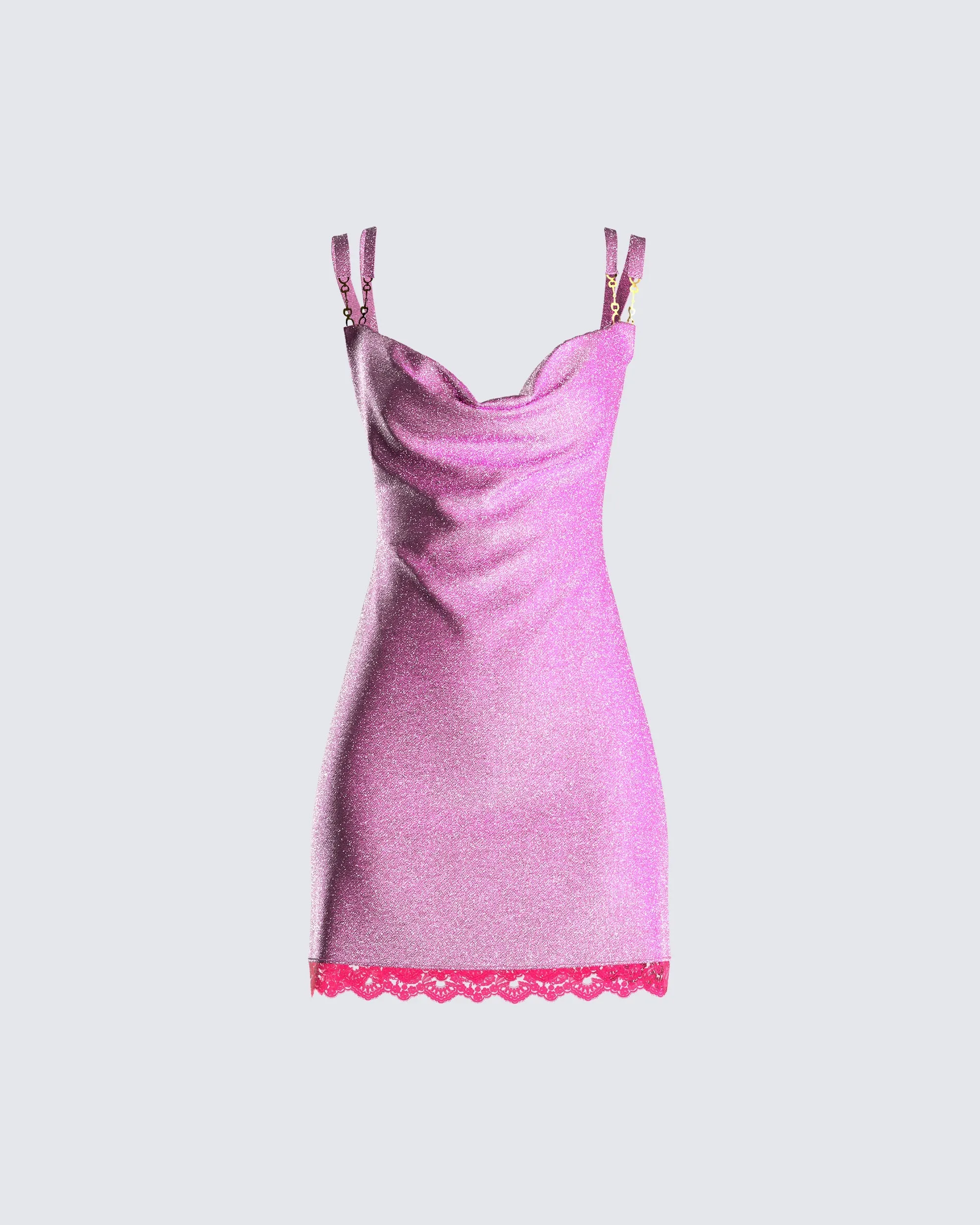 Trudy Pink Cowl Neck Mini Dress sold by Finesse