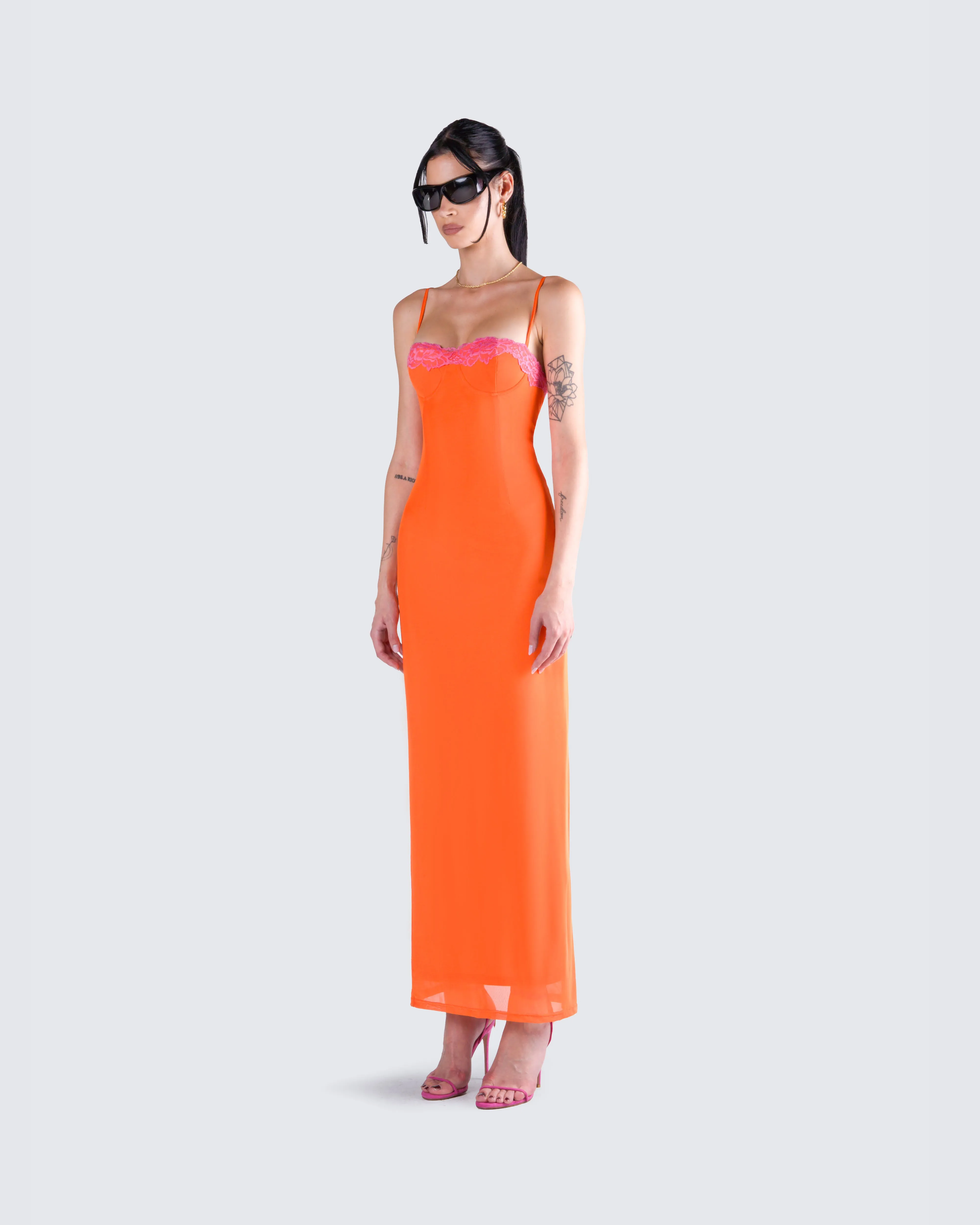 Ayesha Orange Mesh Maxi Dress sold by Finesse product image thumbnail 5