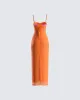 Ayesha Orange Mesh Maxi Dress sold by Finesse