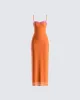 Ayesha Orange Mesh Maxi Dress sold by Finesse
