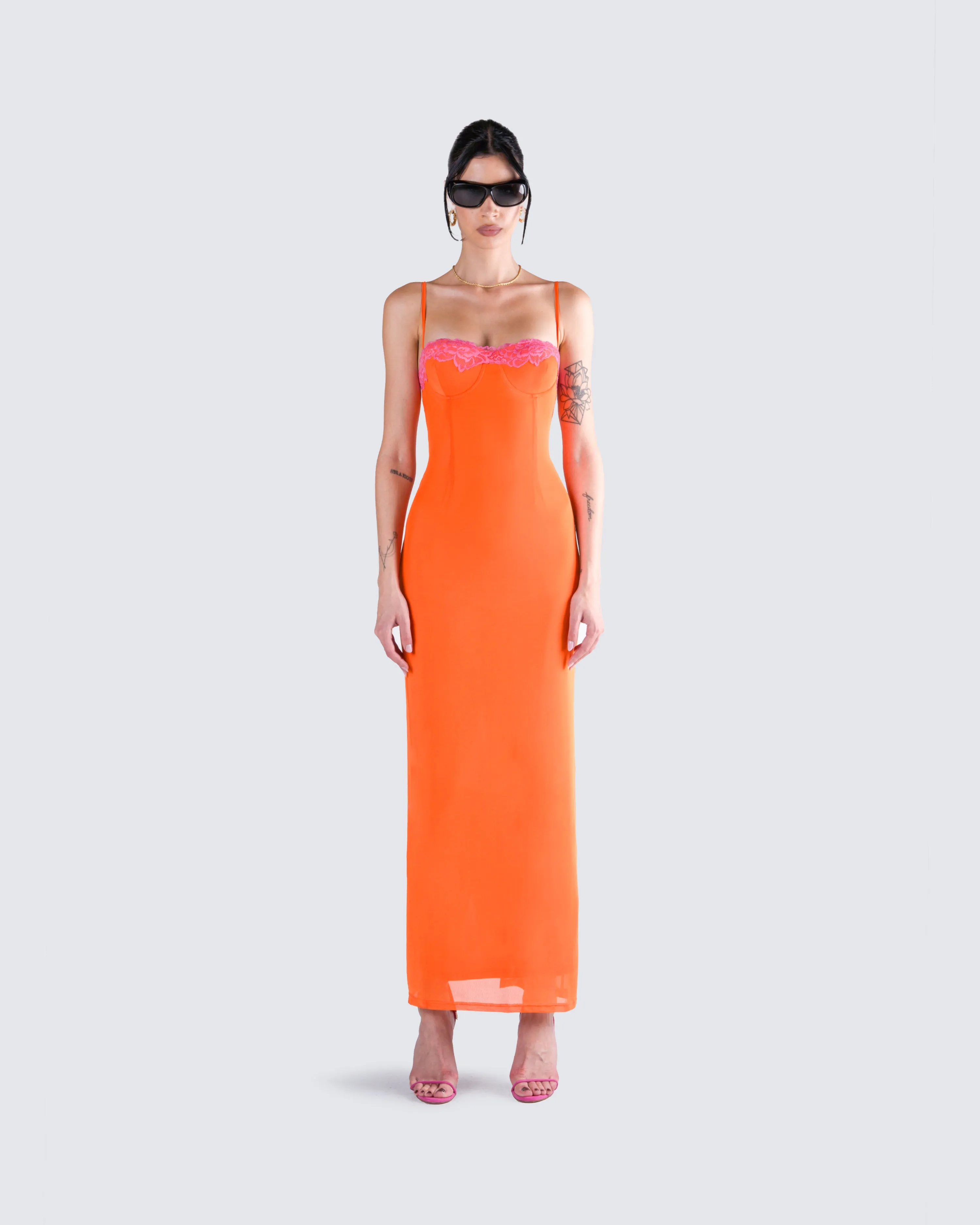 Ayesha Orange Mesh Maxi Dress sold by Finesse product image thumbnail 4