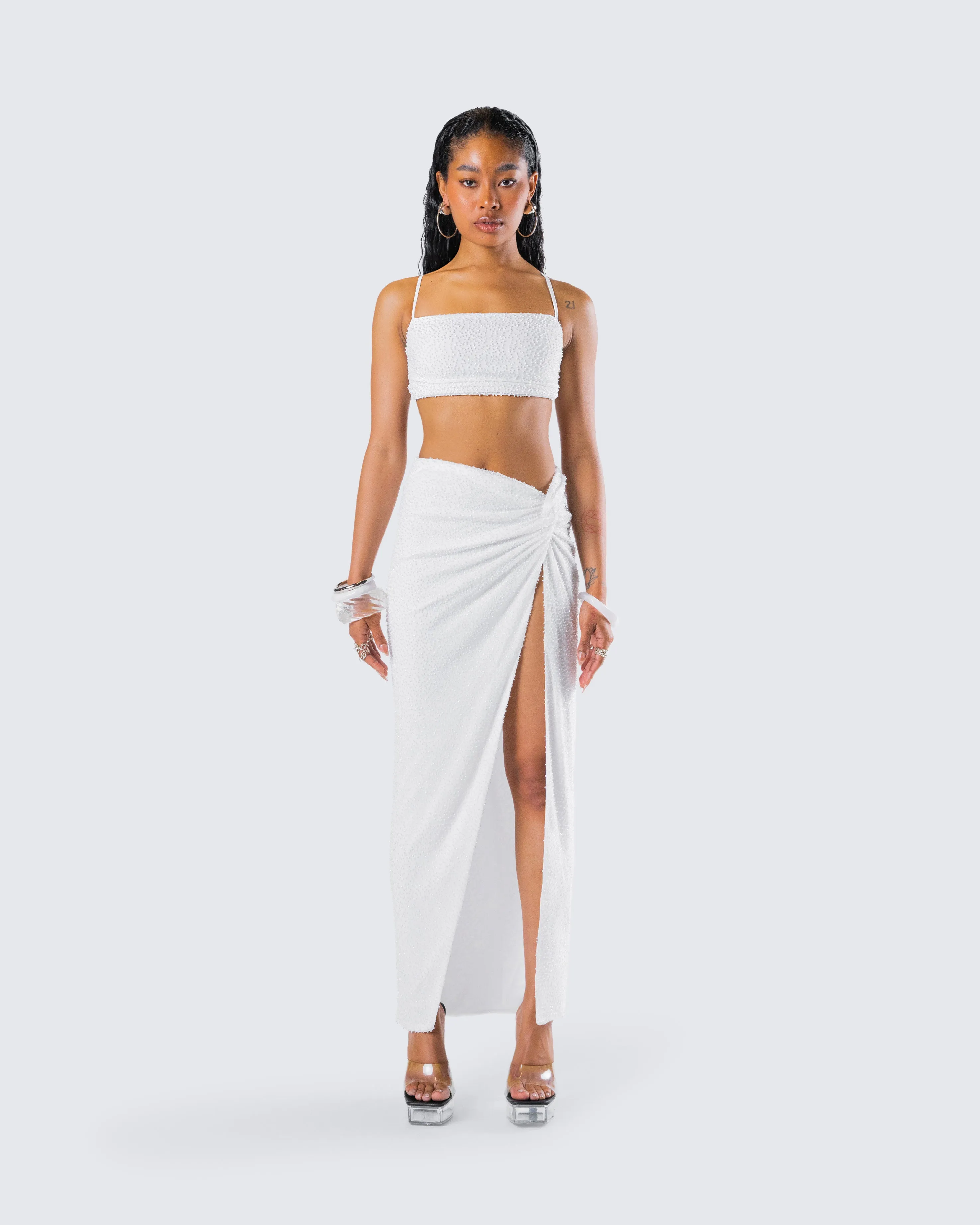 Carly White Beaded Maxi Set sold by Finesse product image thumbnail 4
