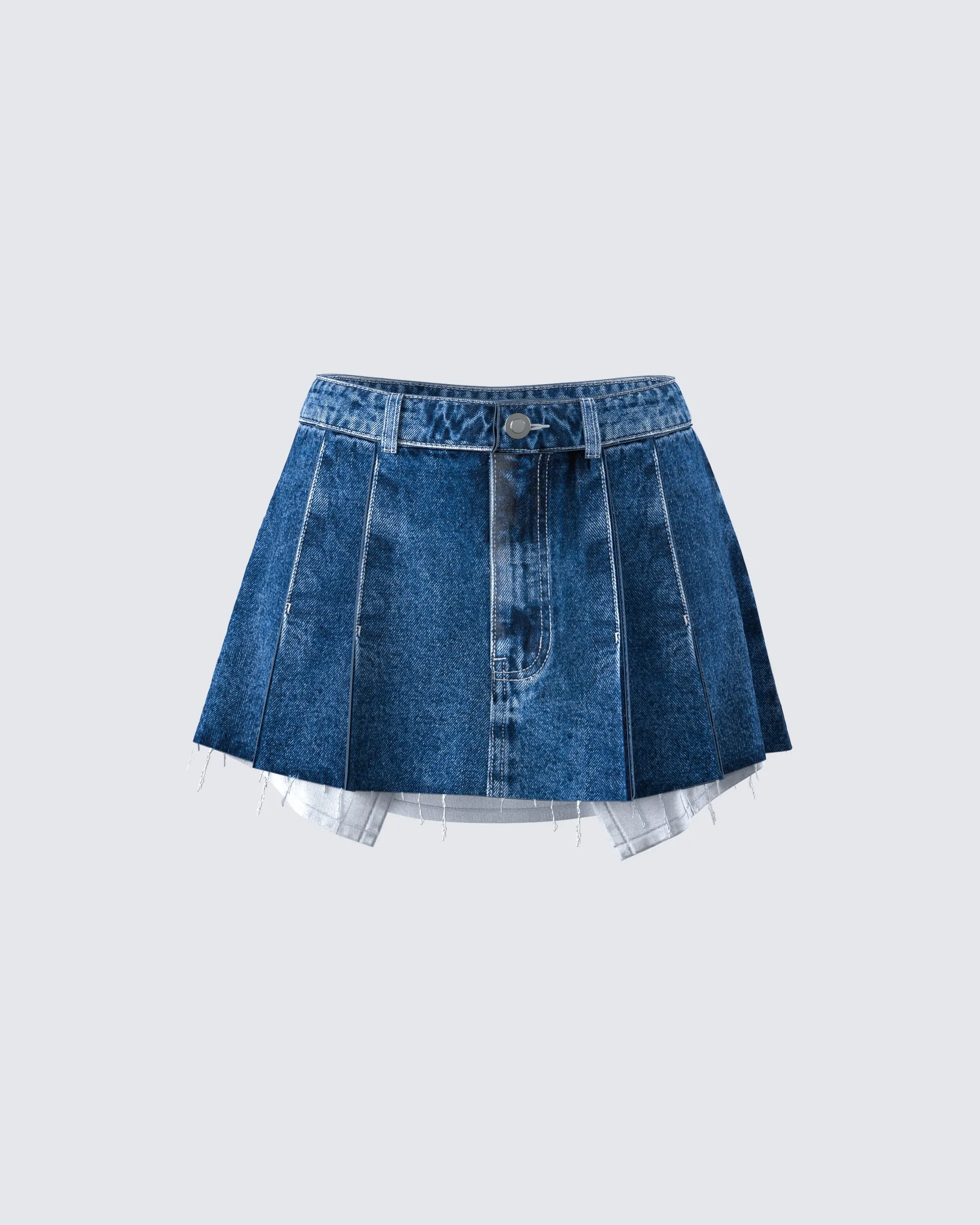 Robyn Pleated Denim Mini Skirt sold by Finesse