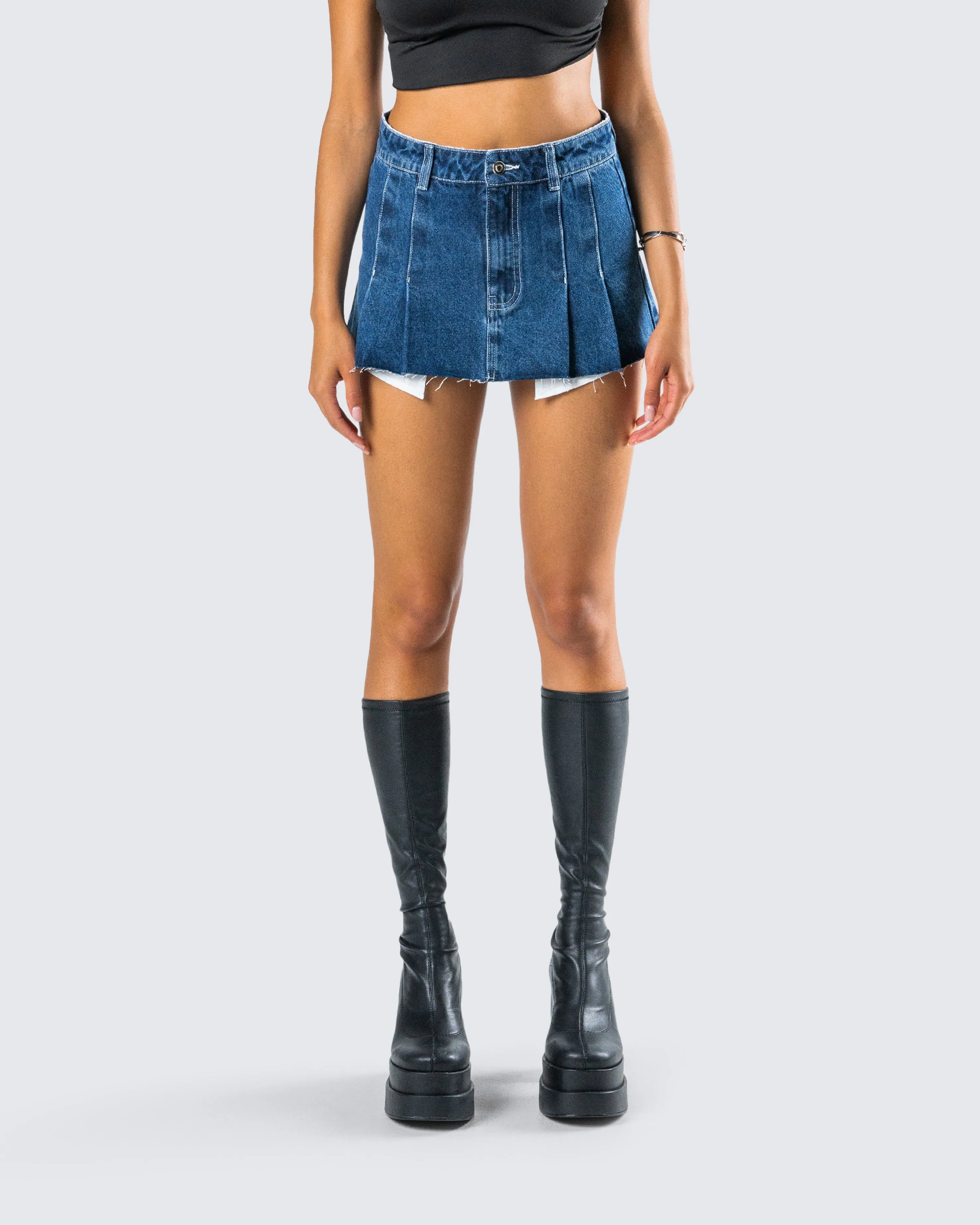 Robyn Pleated Denim Mini Skirt sold by Finesse product image thumbnail 4