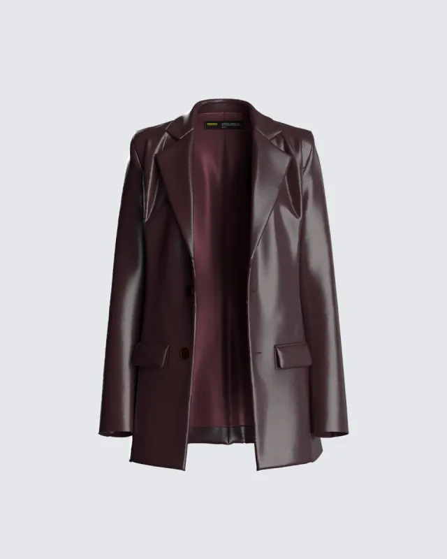 Thea Brown Vegan Leather Blazer made by Finesse