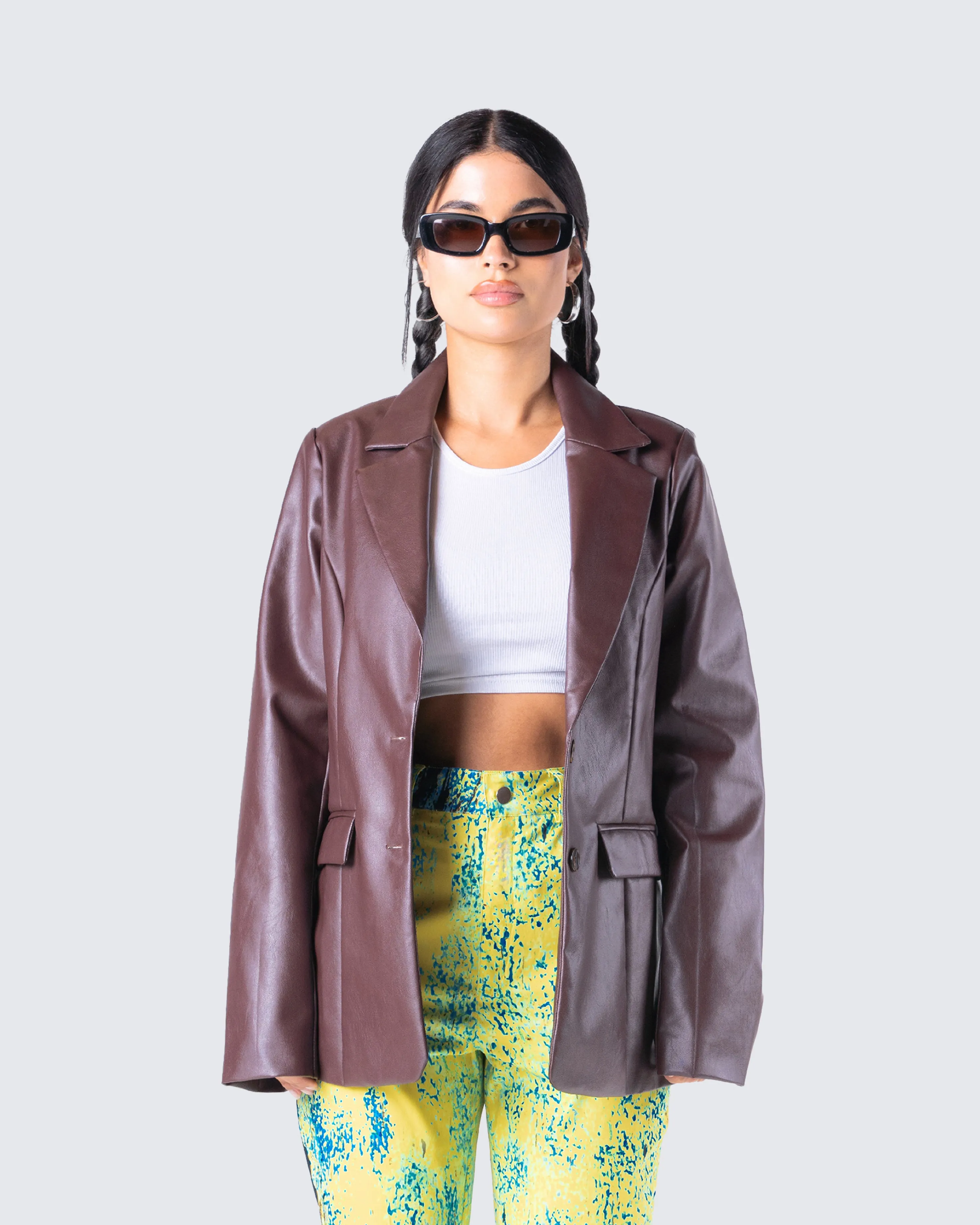 Thea Brown Vegan Leather Blazer sold by Finesse product image thumbnail 4