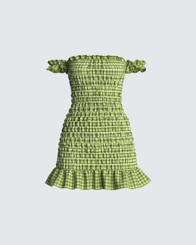 Everly Green Plaid Mini Dress sold by Finesse