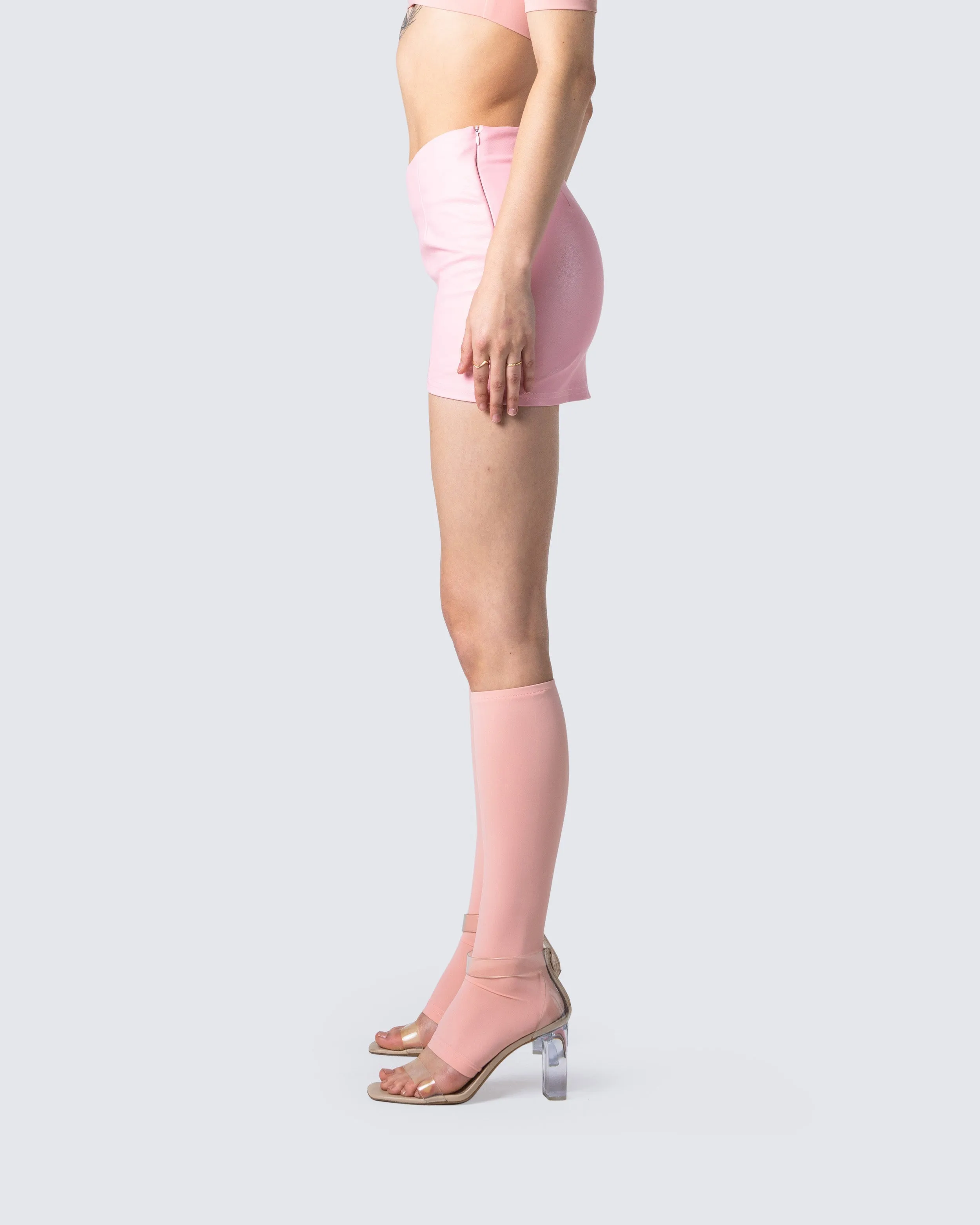 Jacque Pink Vegan Leather Skirt sold by Finesse product image thumbnail 5