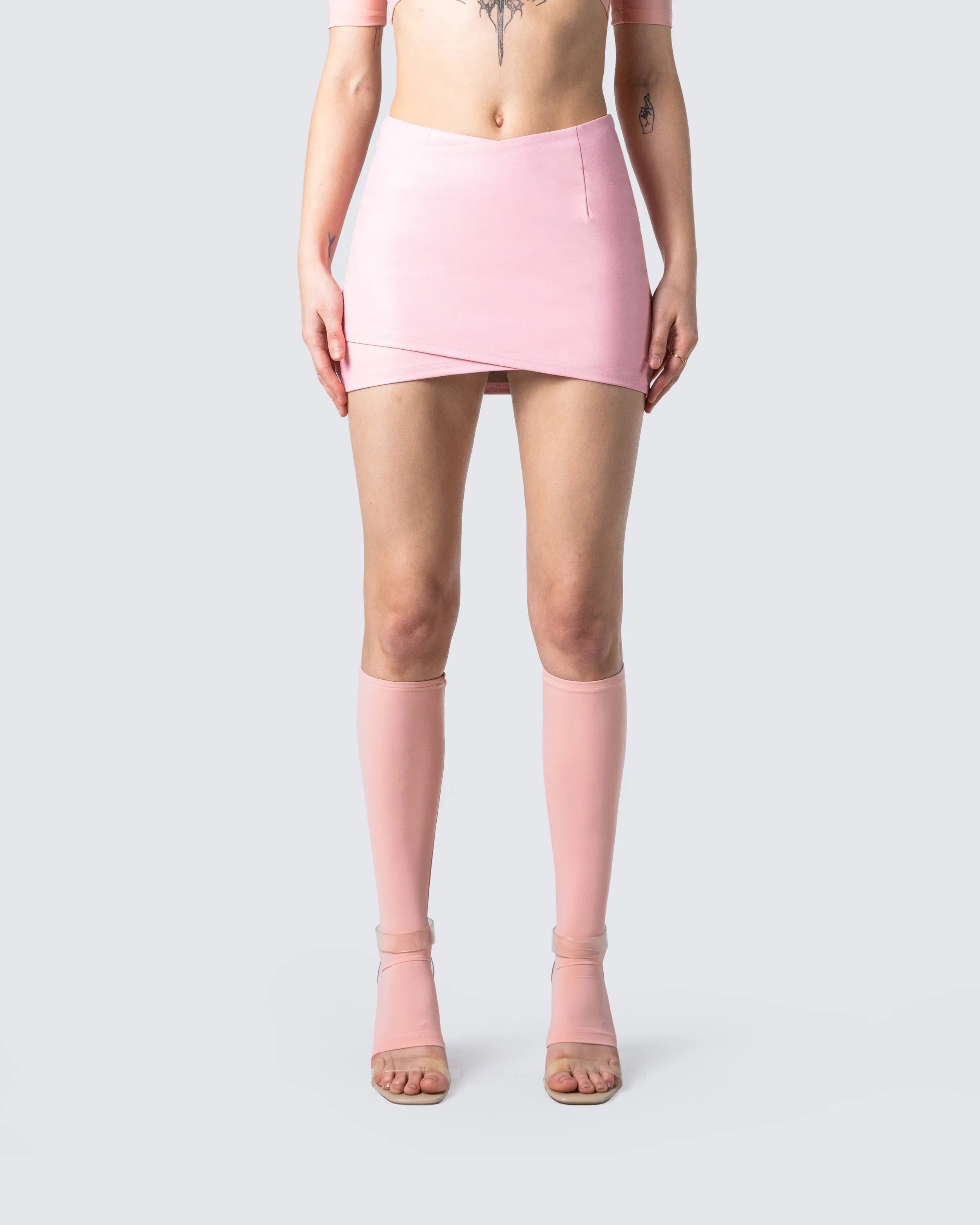 Jacque Pink Vegan Leather Skirt sold by Finesse product image thumbnail 4