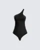 Samantha Black Pleated Bodysuit sold by Finesse