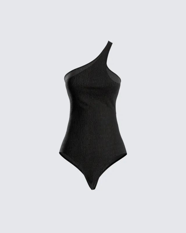 Samantha Black Pleated Bodysuit sold by Finesse