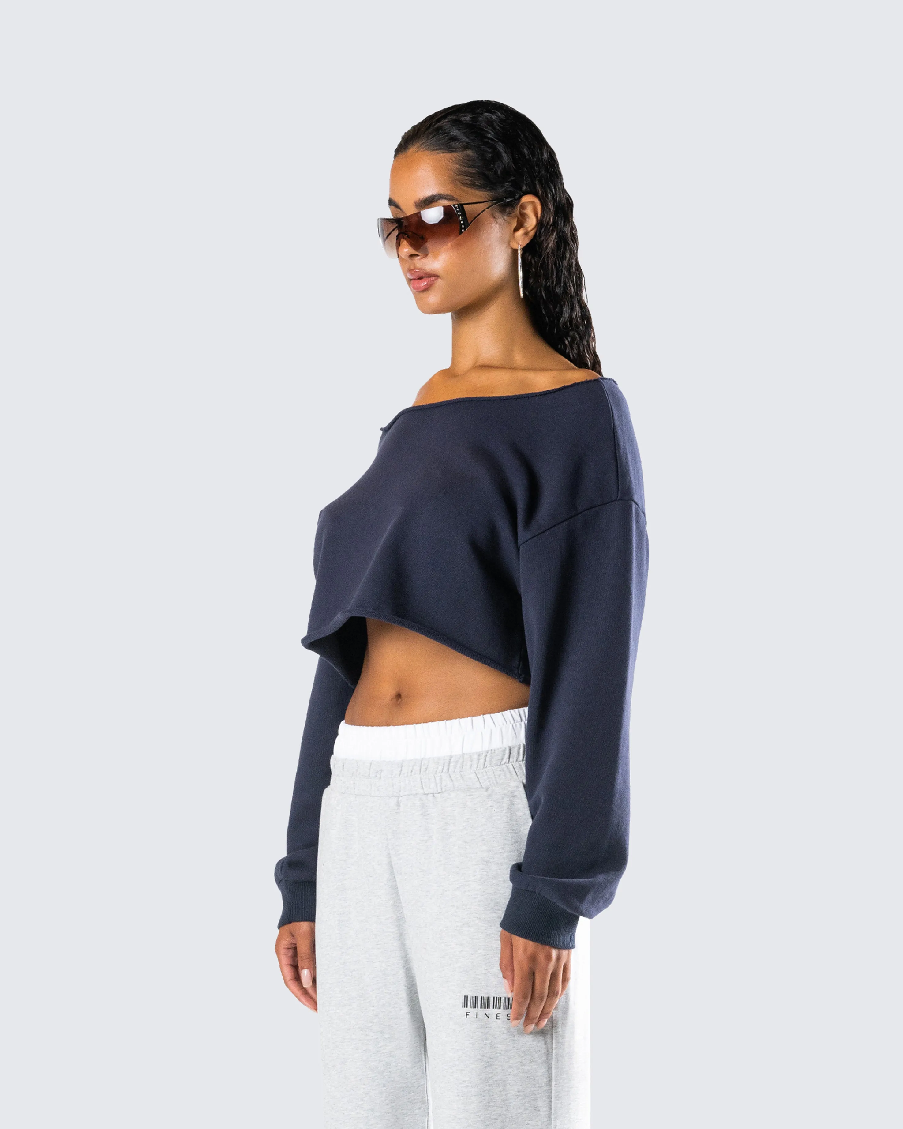 Cory Navy Long Sleeve Crop Top sold by Finesse product image thumbnail 5