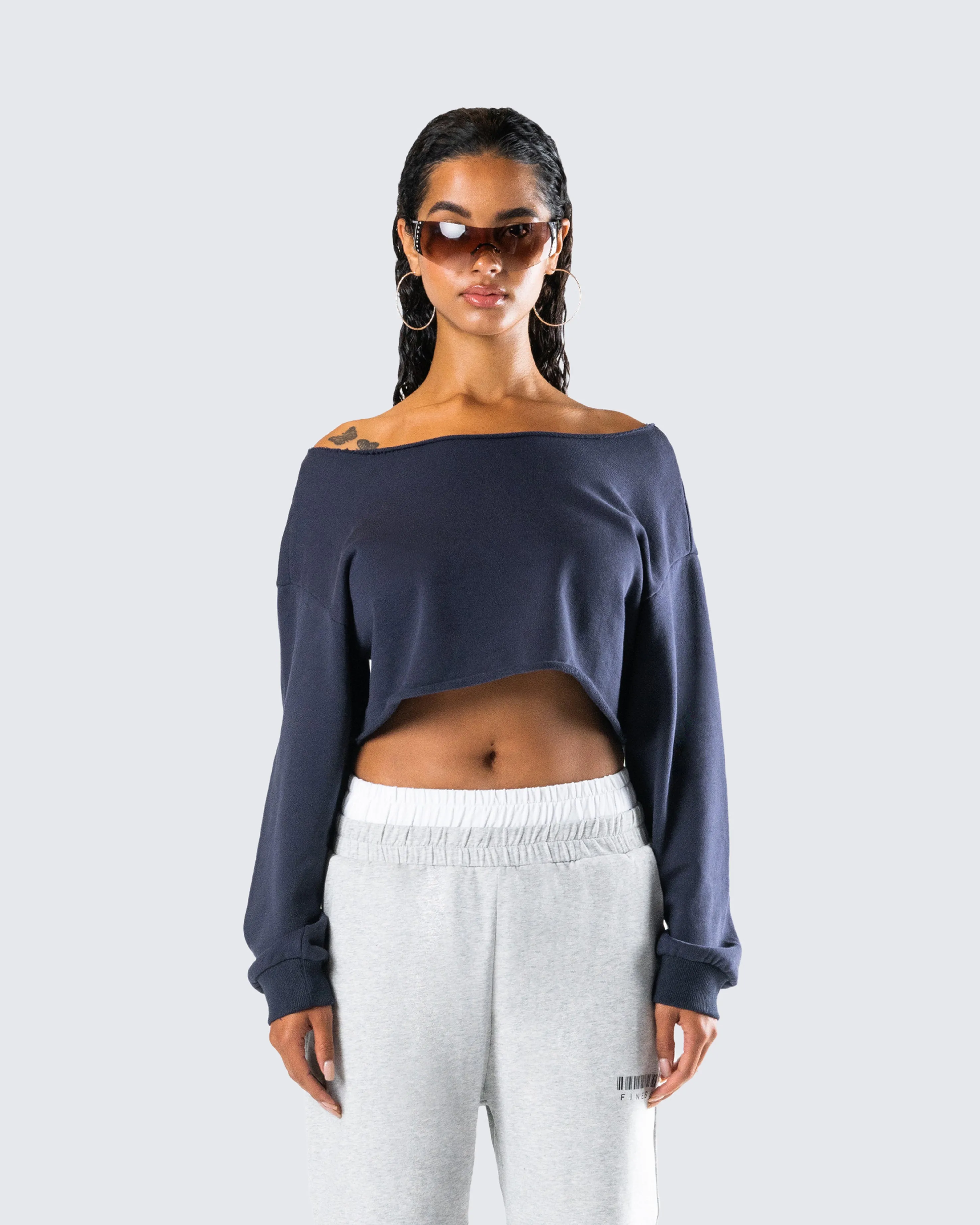 Cory Navy Long Sleeve Crop Top sold by Finesse product image thumbnail 4