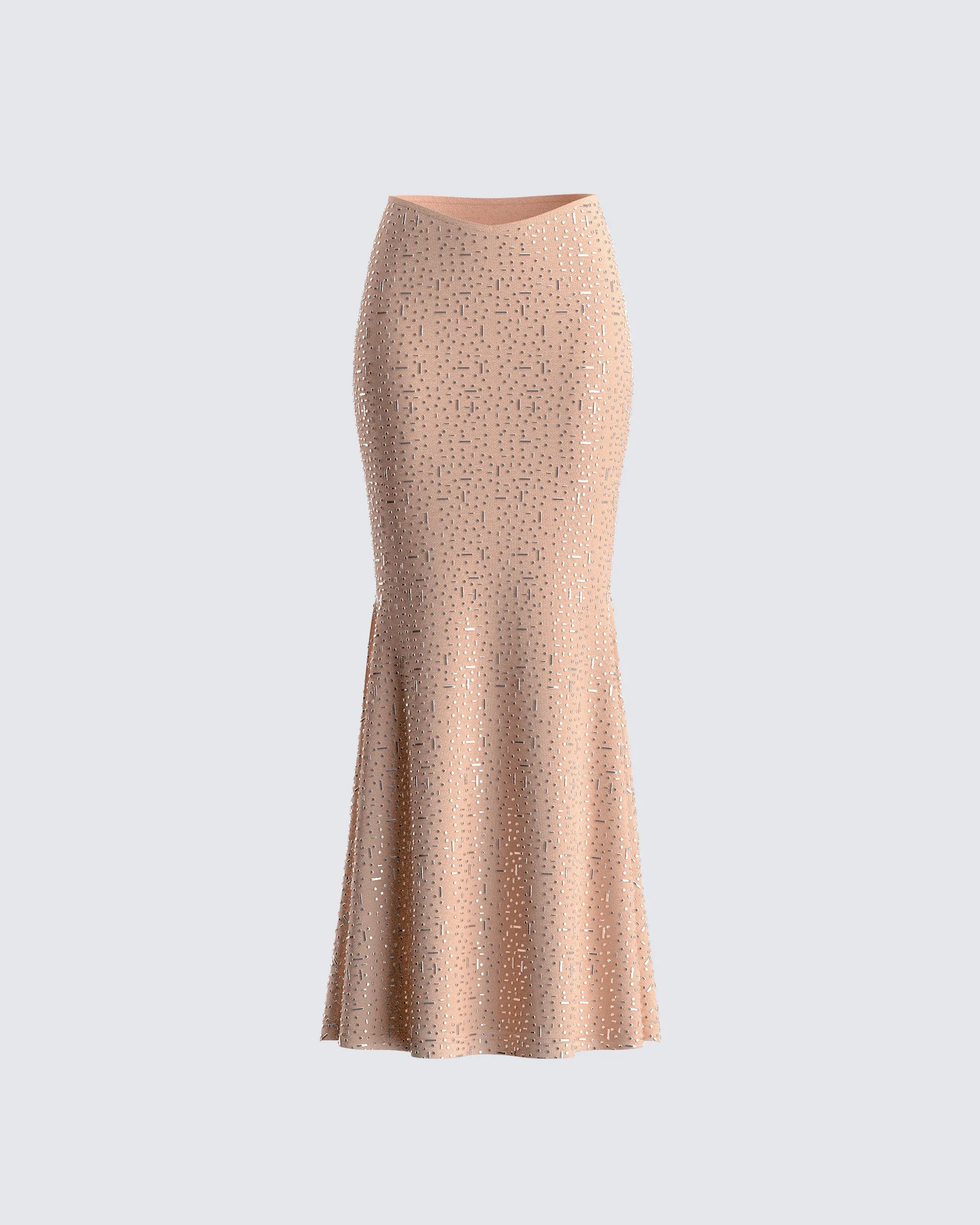 Maze Nude Rhinestone Maxi Skirt sold by Finesse