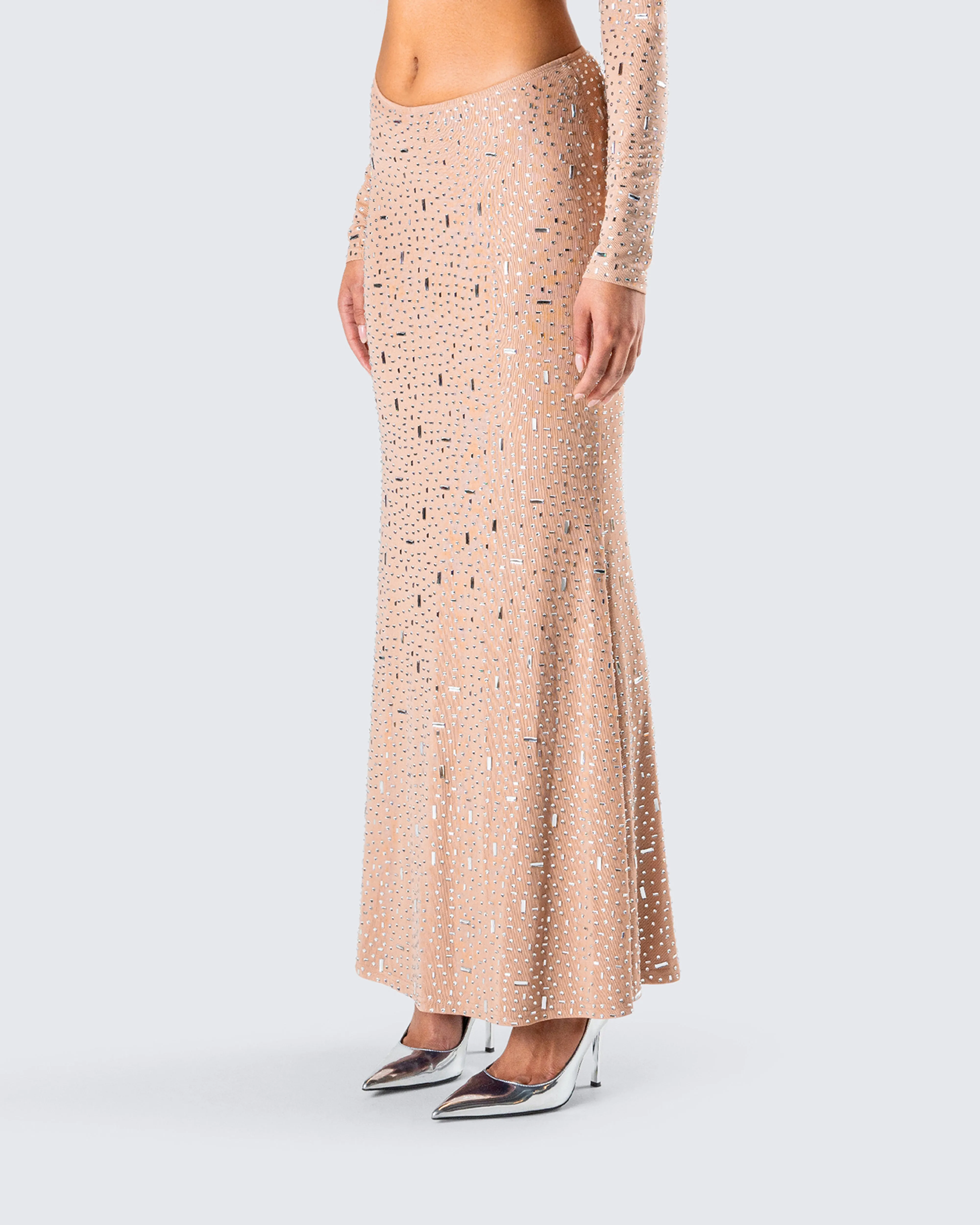 Maze Nude Rhinestone Maxi Skirt sold by Finesse product image thumbnail 5