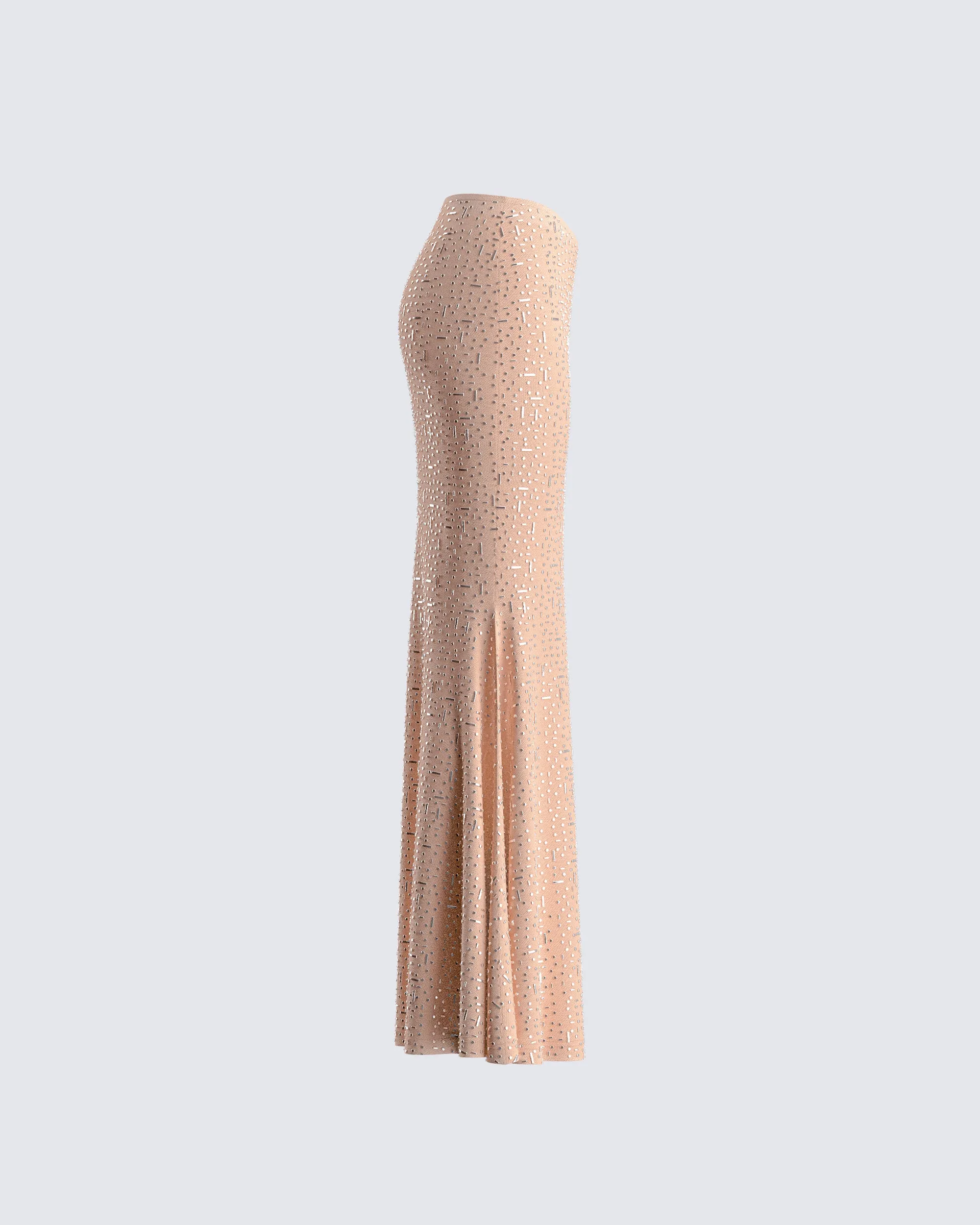 Maze Nude Rhinestone Maxi Skirt sold by Finesse product image thumbnail 2