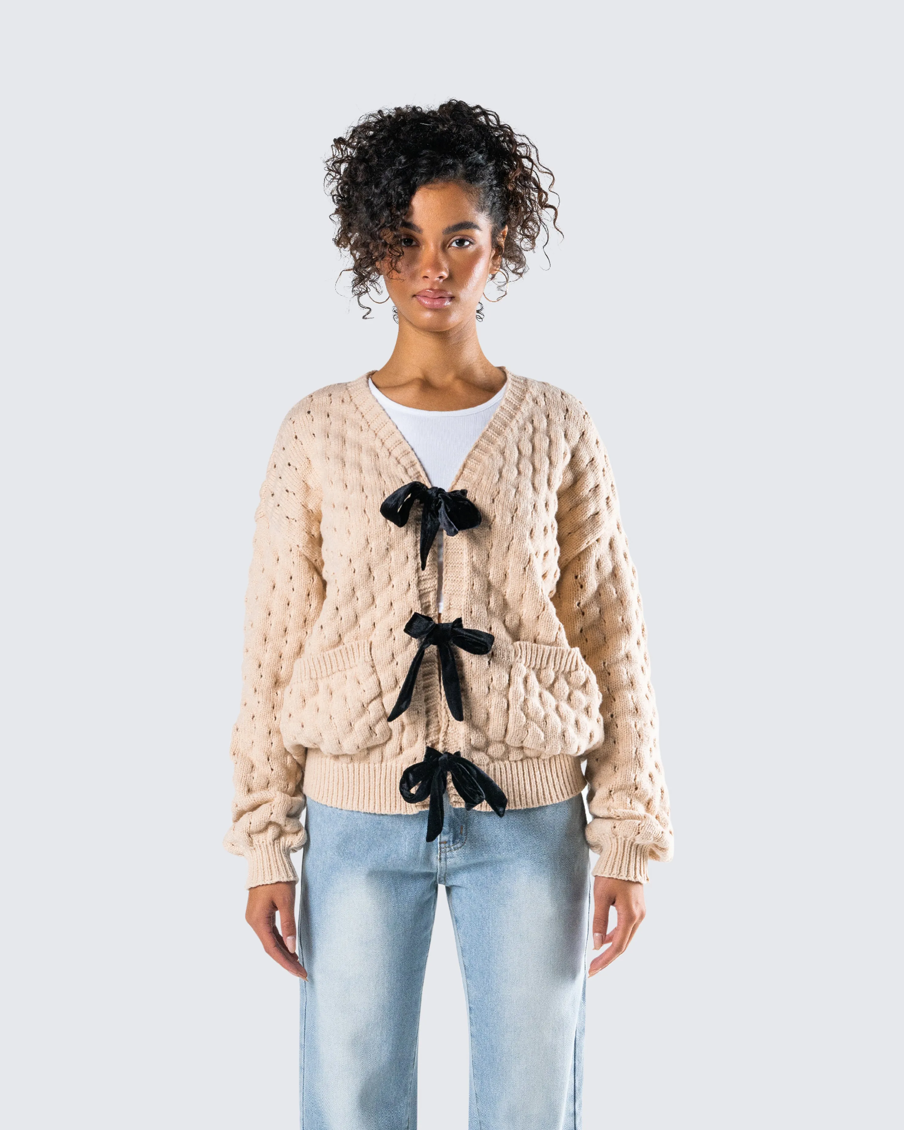 Andra Beige Bubble Knit Cardigan sold by Finesse product image thumbnail 4