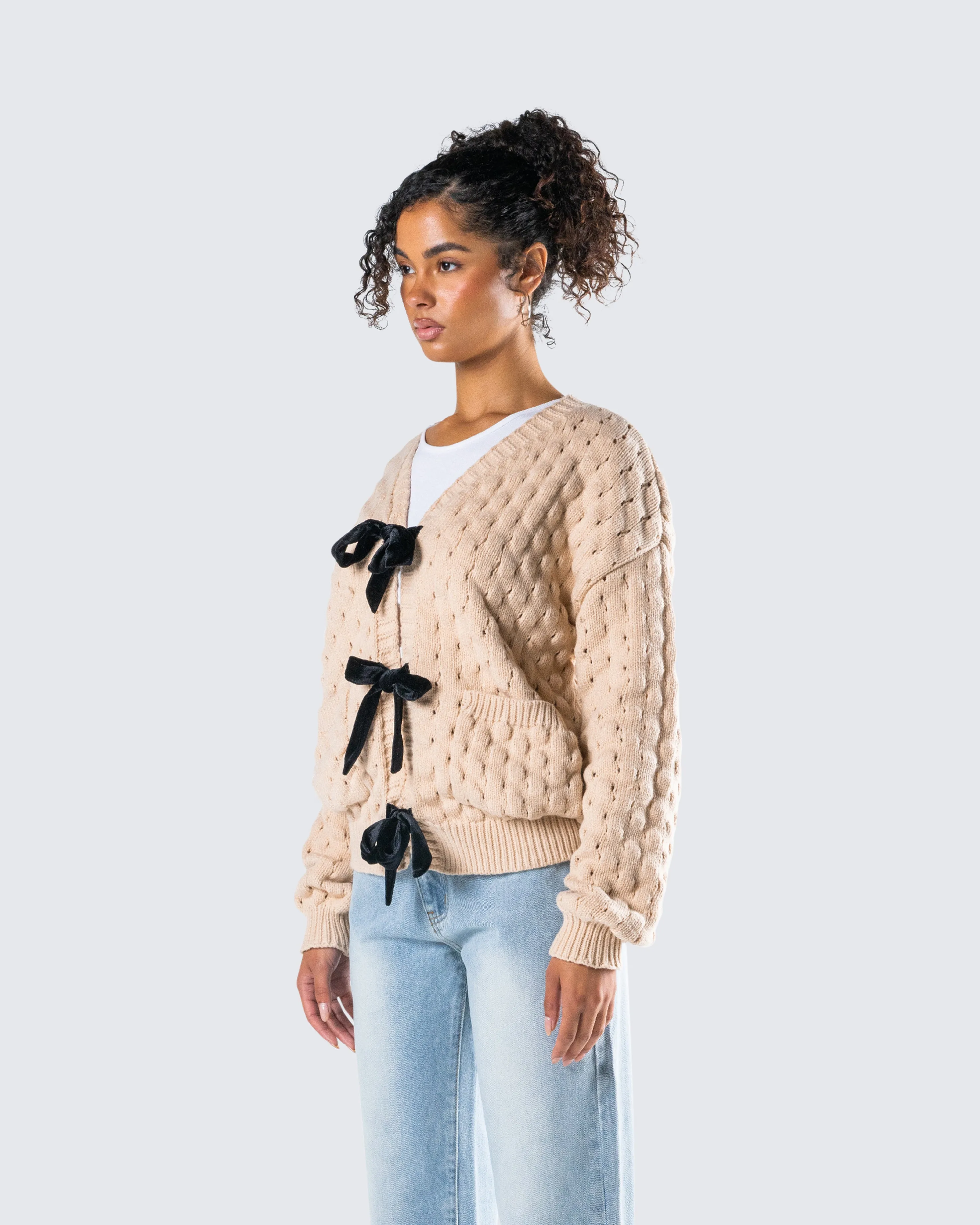 Andra Beige Bubble Knit Cardigan sold by Finesse product image thumbnail 5