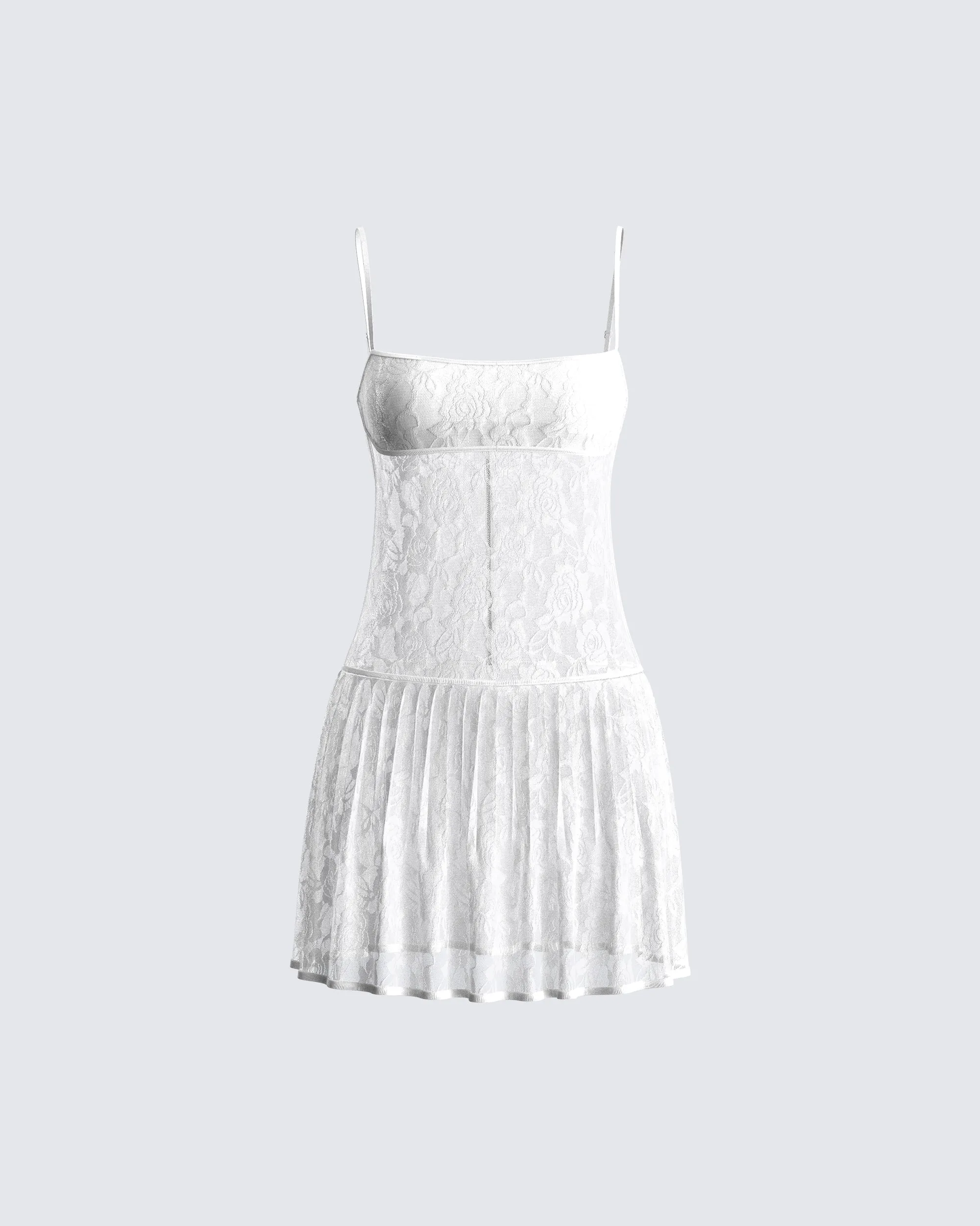 Zera White Lace Pleated Mini Dress sold by Finesse