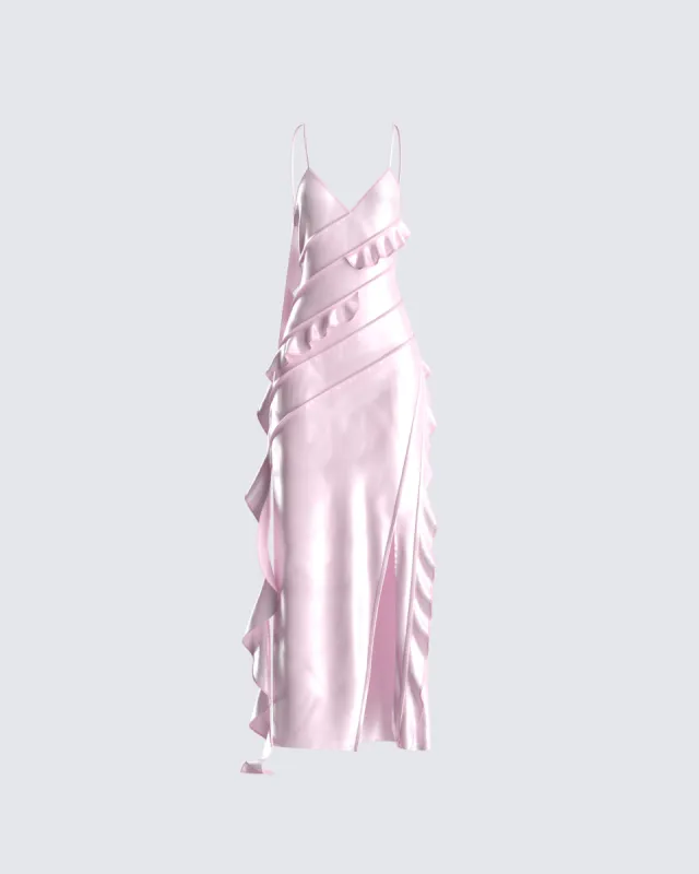 Poppy Pink Ruffle Maxi Dress sold by Finesse