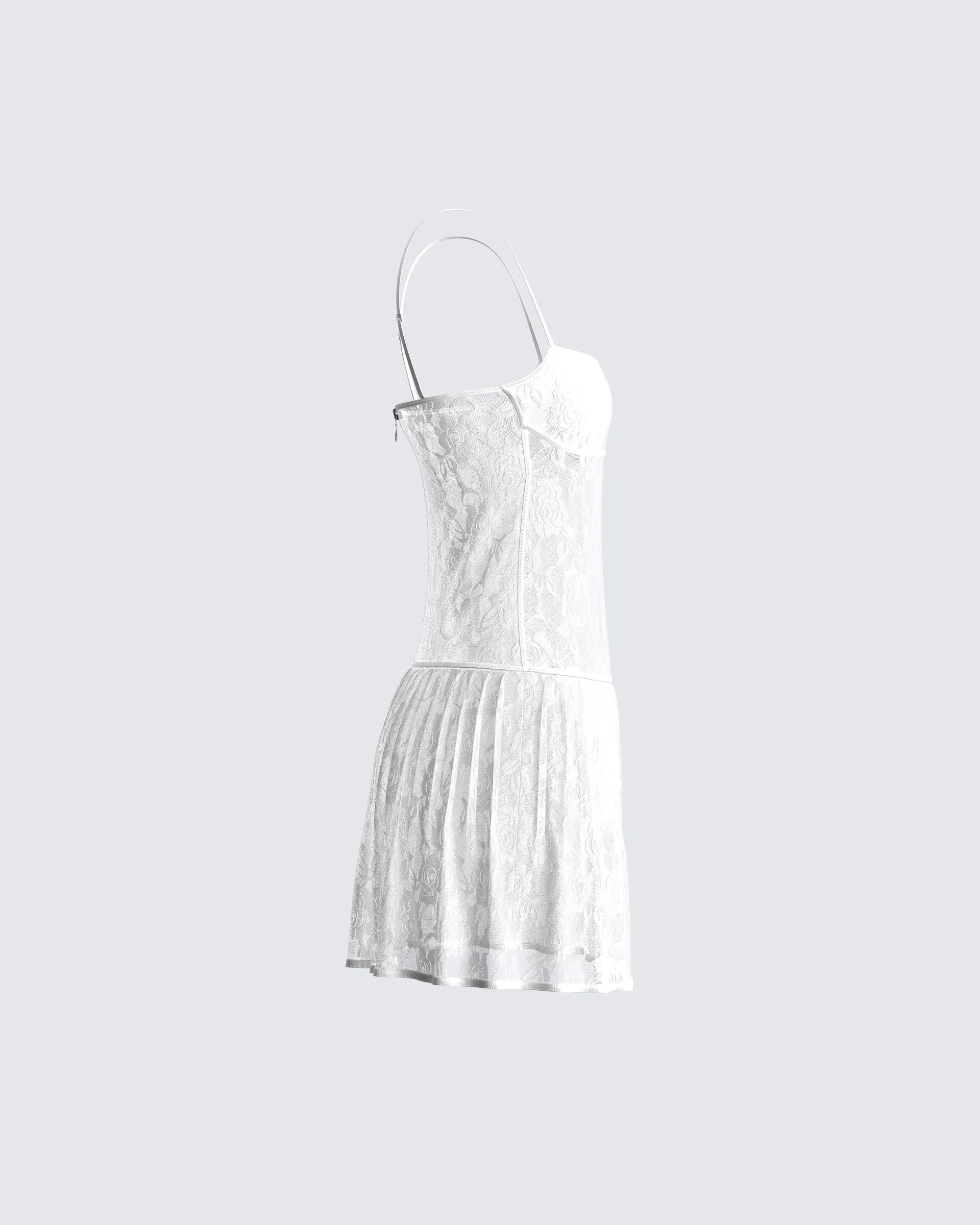 Zera White Lace Pleated Mini Dress sold by Finesse product image thumbnail 2