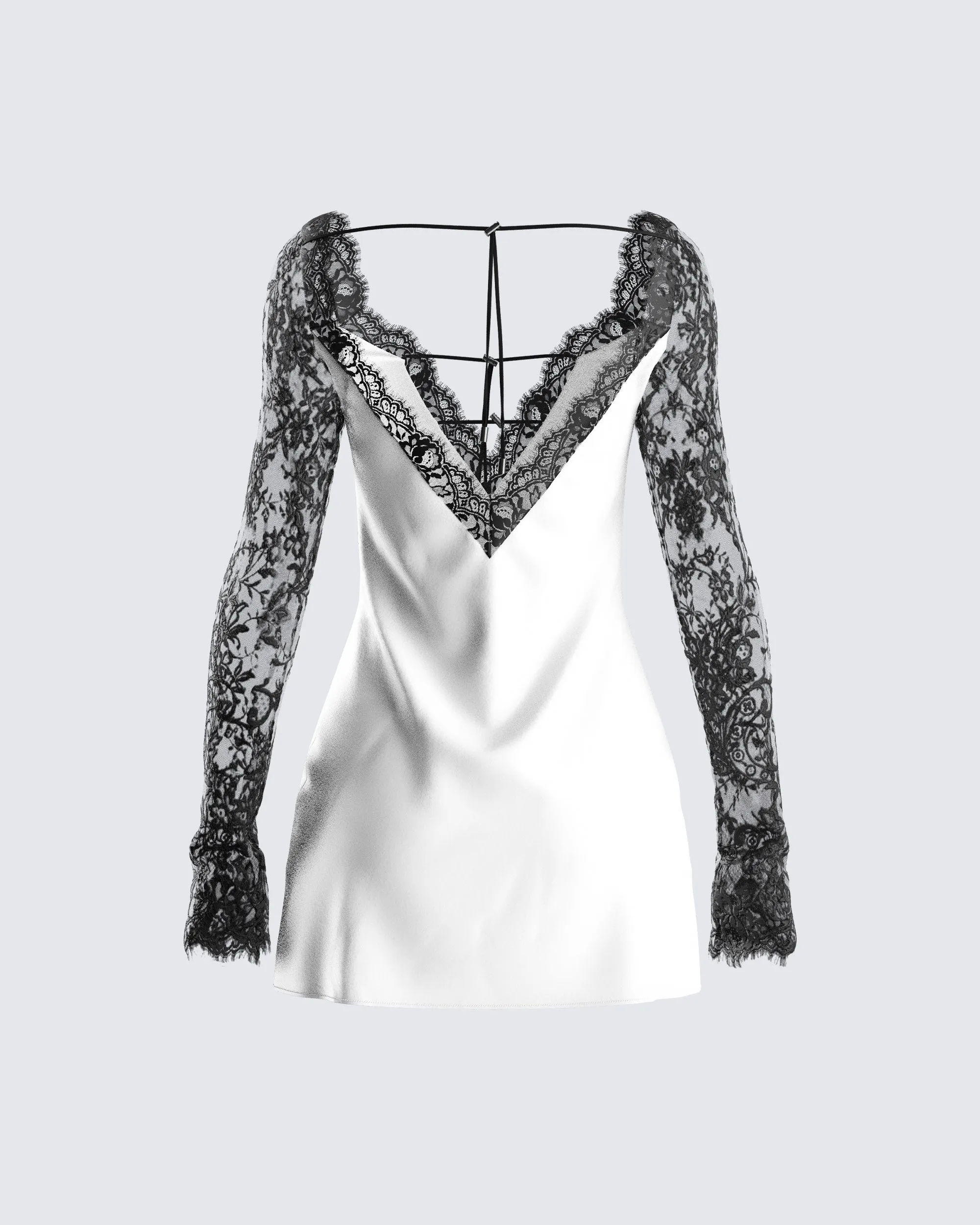 Minnie White Satin Lace Trim Dress sold by Finesse product image thumbnail 3