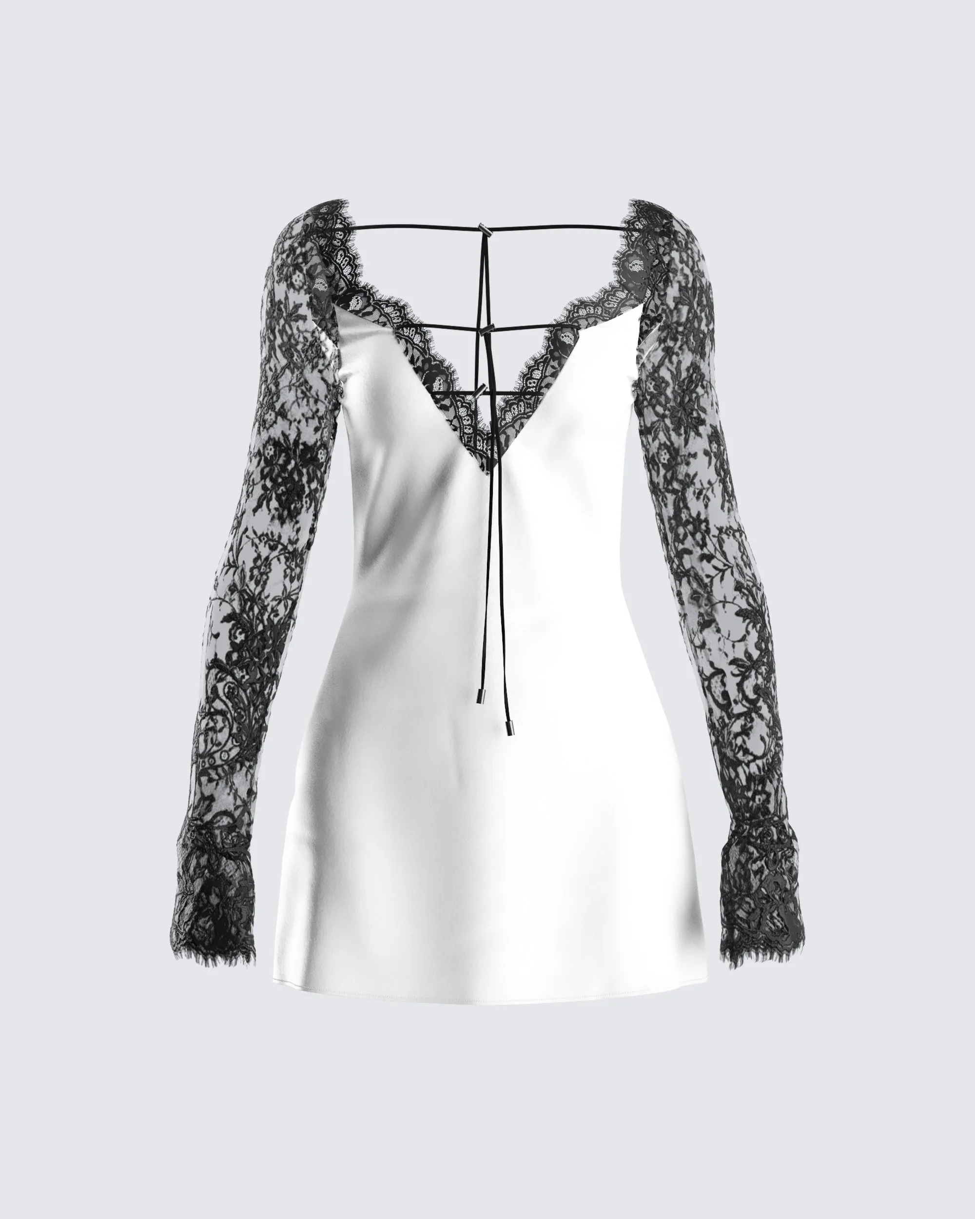 Minnie White Satin Lace Trim Dress sold by Finesse