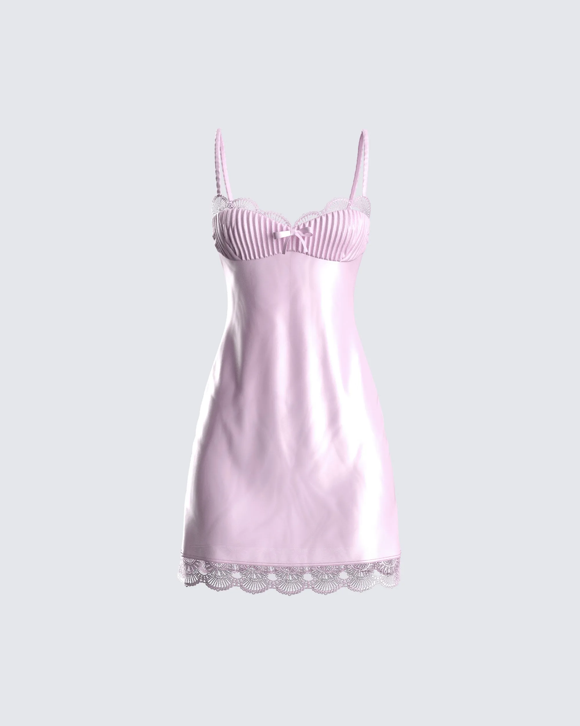 Ren Pink Satin Lace Mini Dress sold by Finesse