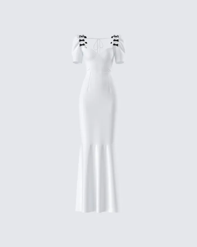 Sia White Puff Sleeve Maxi Dress sold by Finesse