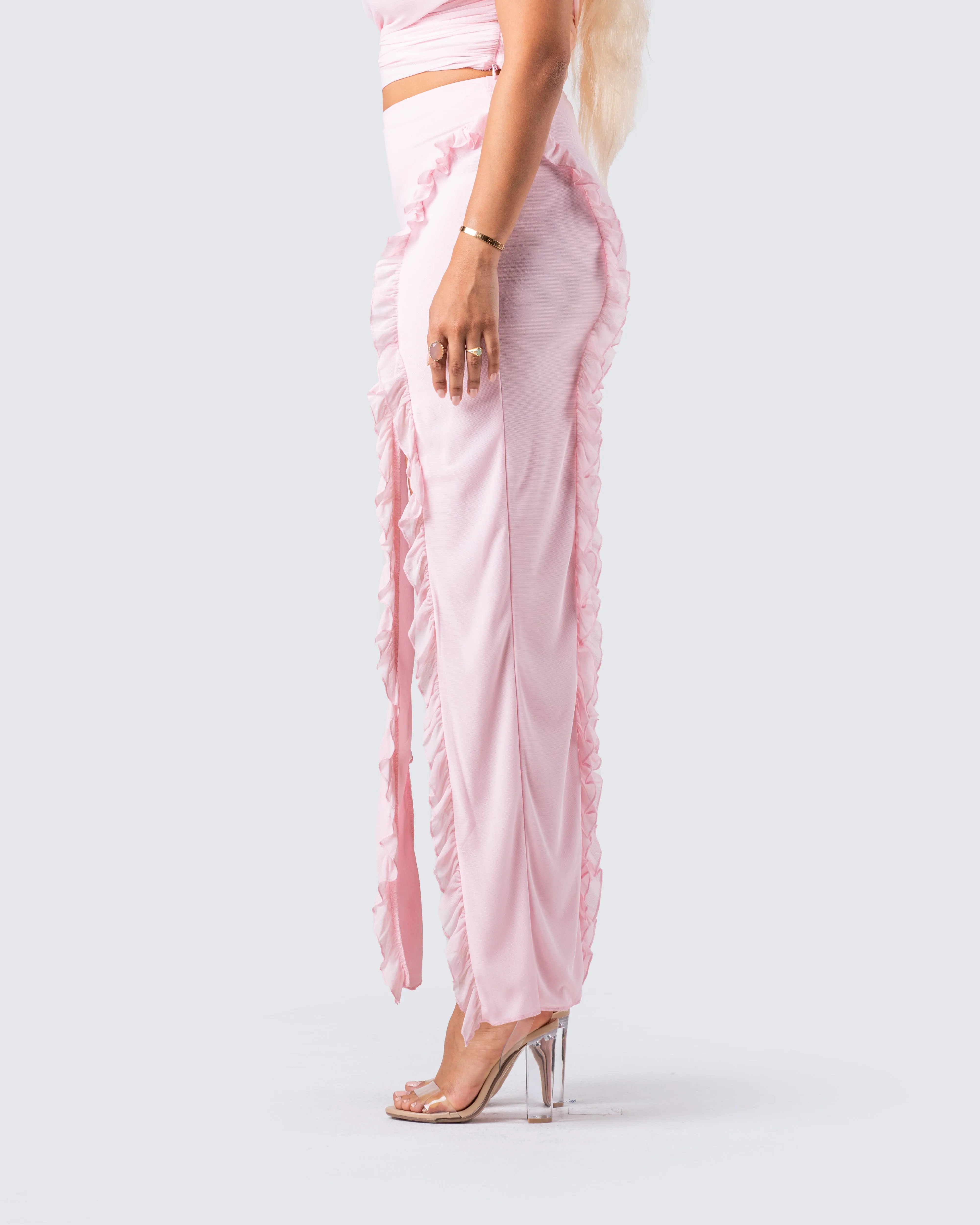 Omid Pink Ruffled Mesh Maxi Skirt sold by Finesse product image thumbnail 5