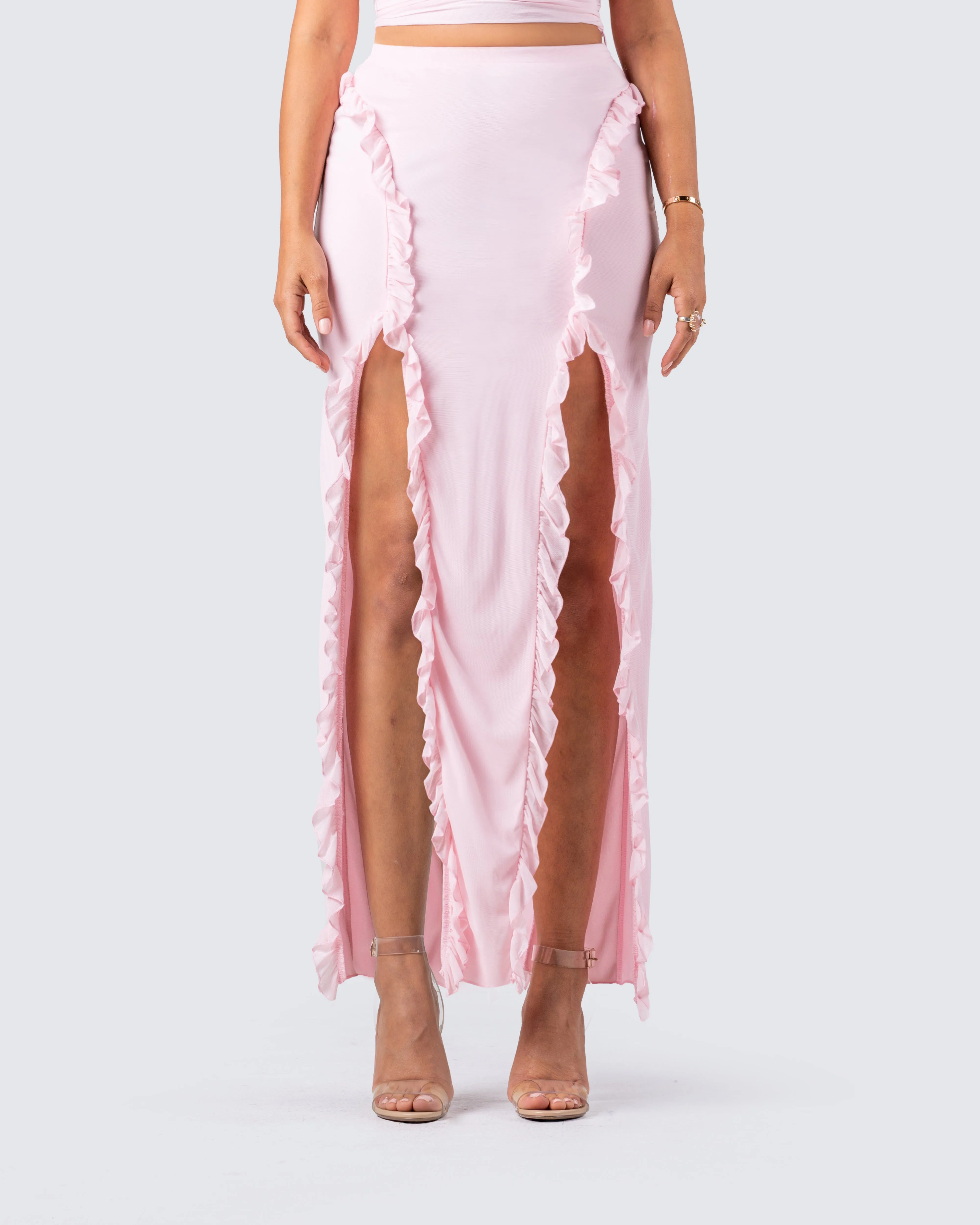 Omid Pink Ruffled Mesh Maxi Skirt sold by Finesse product image thumbnail 4