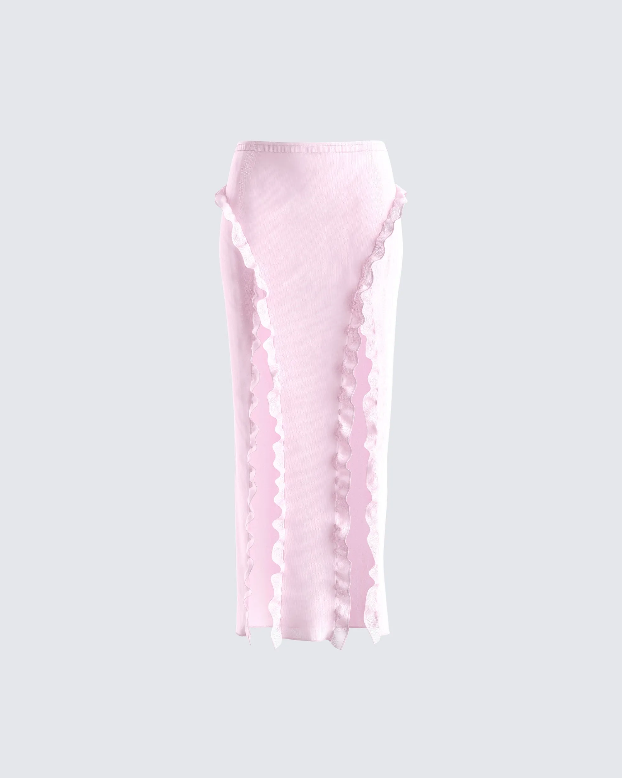 Omid Pink Ruffled Mesh Maxi Skirt sold by Finesse