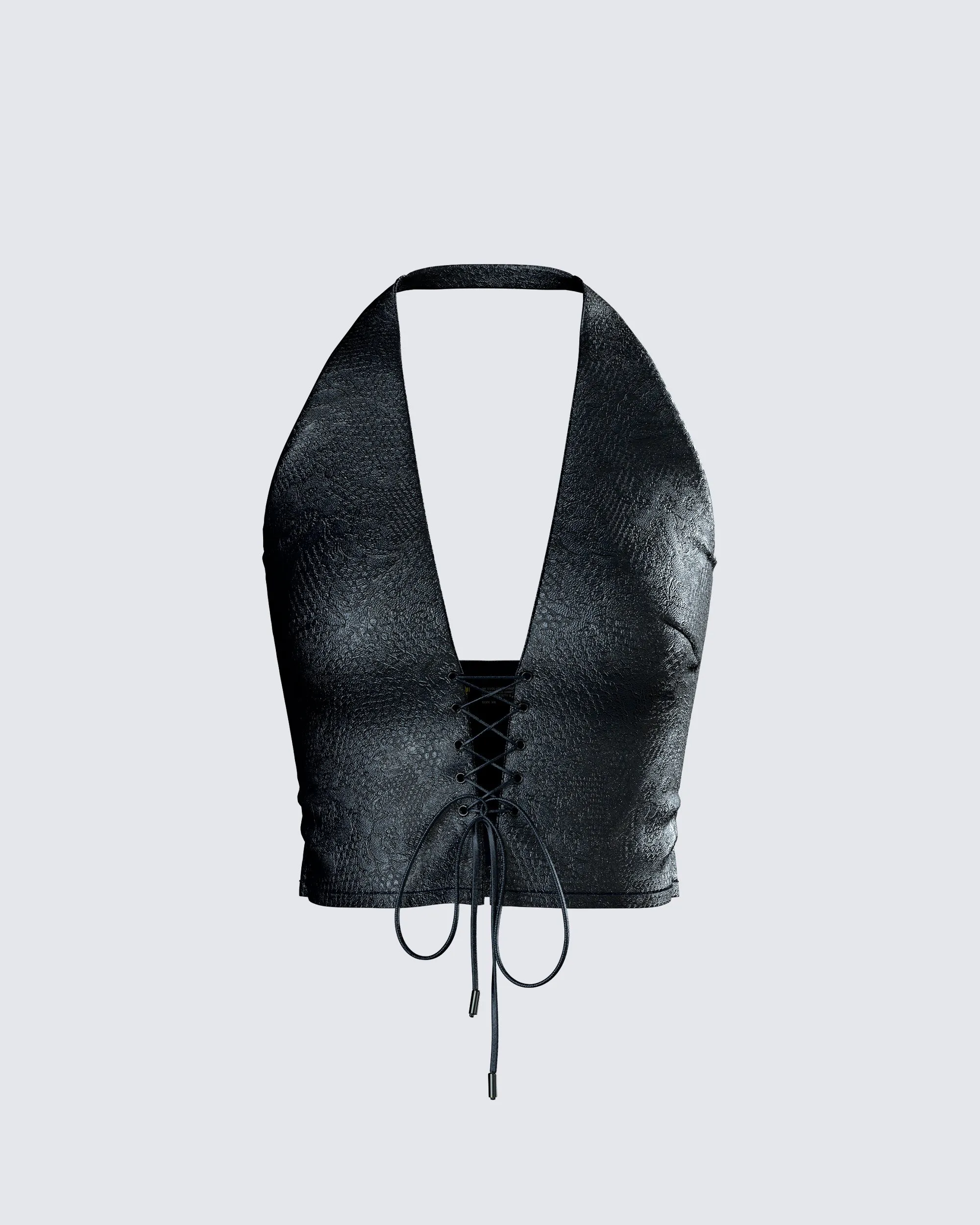 Selena Black Embossed Lace Up Top sold by Finesse