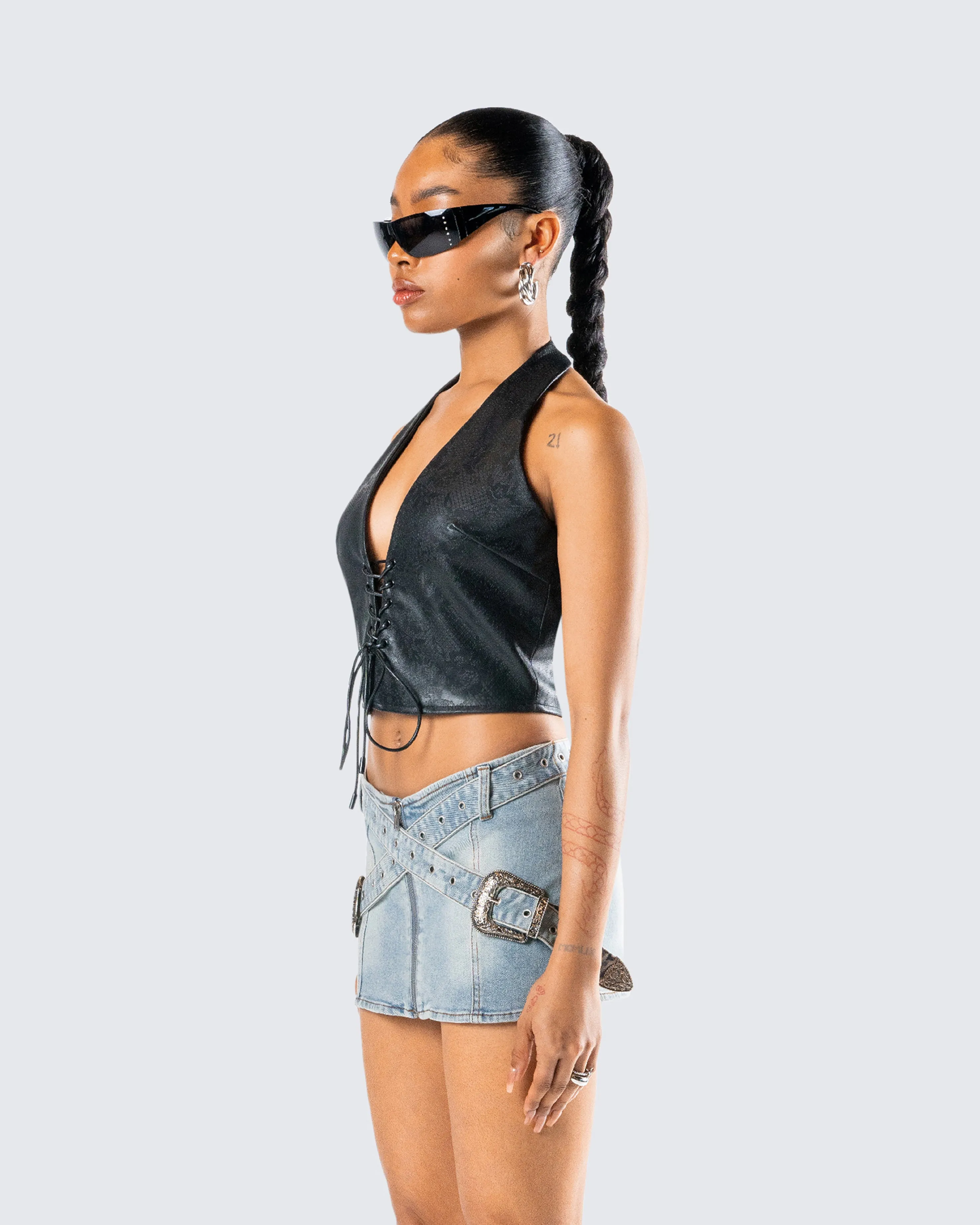 Selena Black Embossed Lace Up Top sold by Finesse product image thumbnail 5