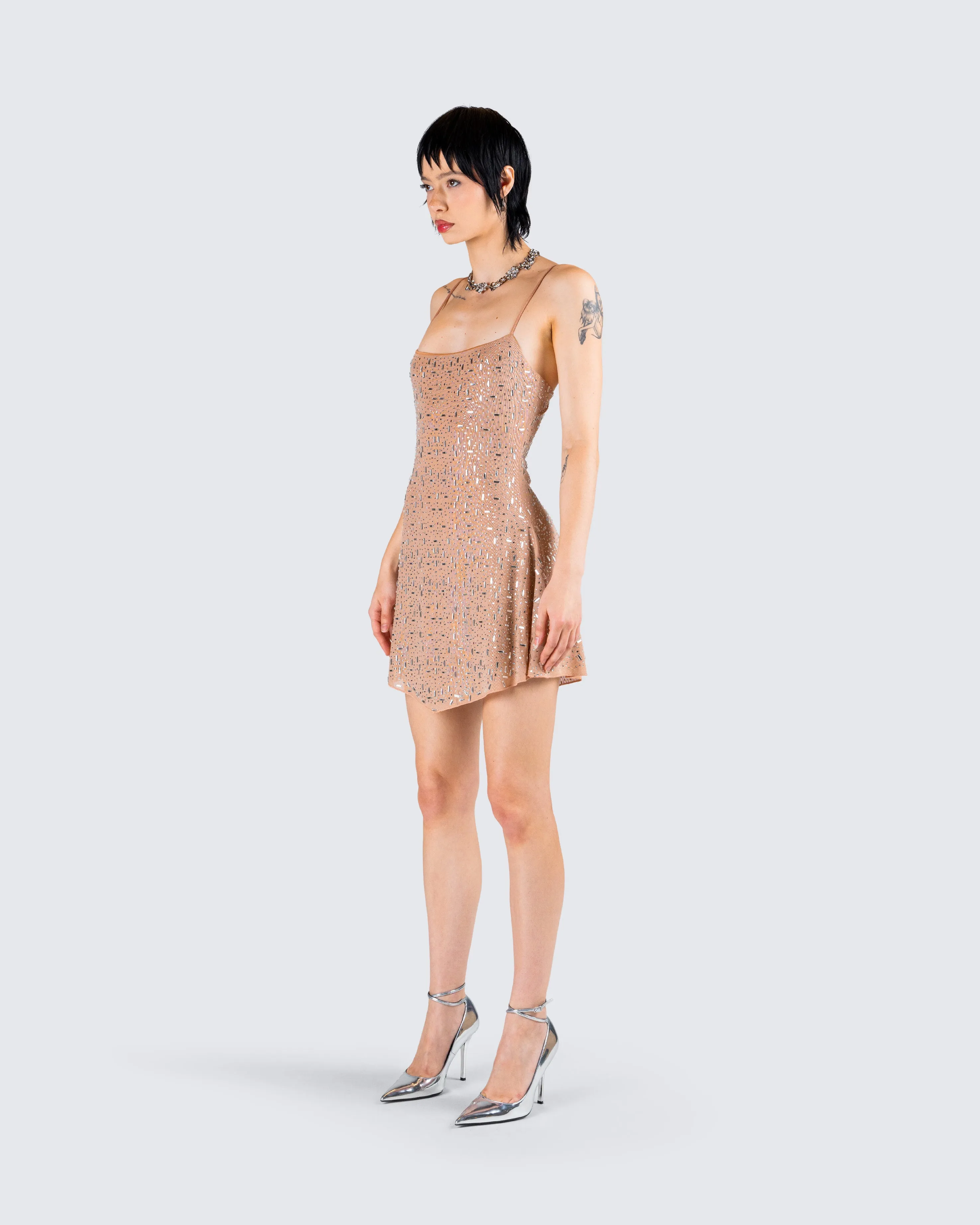 Daphne Nude Rhinestone Mini Dress sold by Finesse product image thumbnail 5