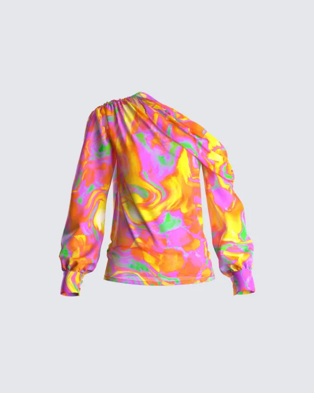 Monica Abstract Print Draped Top sold by Finesse