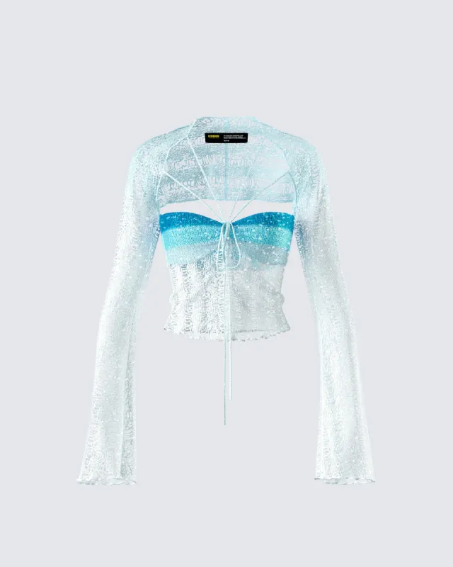 Vanessa Turquoise Sequin Knit Top sold by Finesse