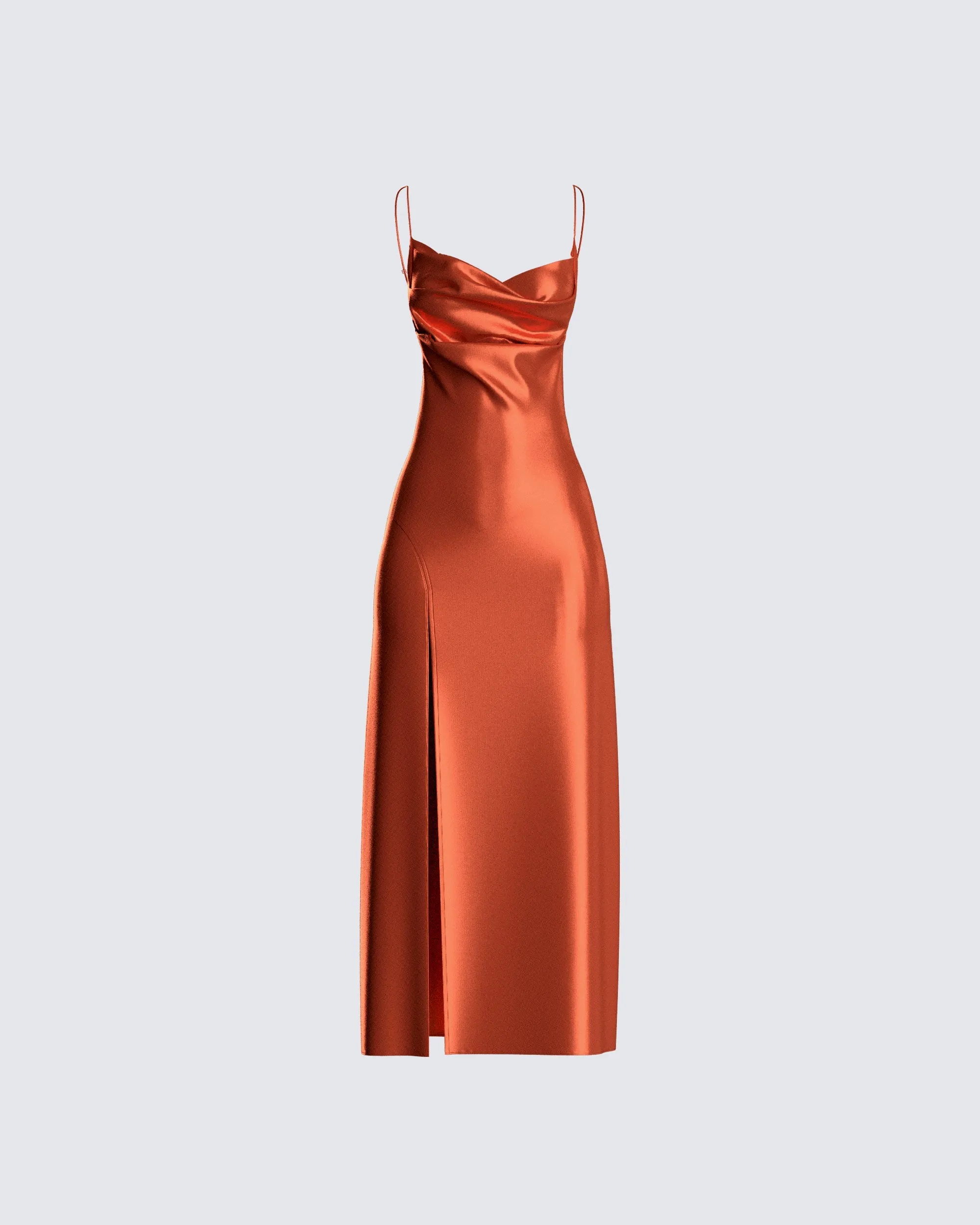 El Orange Satin Midi Dress sold by Finesse