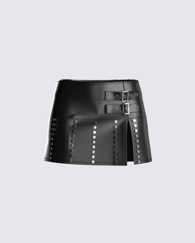 Zev Black Vegan Leather Mini Skirt sold by Finesse